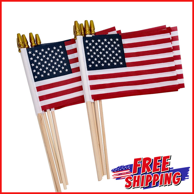12-PACK SMALL AMERICAN FLAGS ON STICK July 4th Mini US Flags Decoration 4×6-Inch
