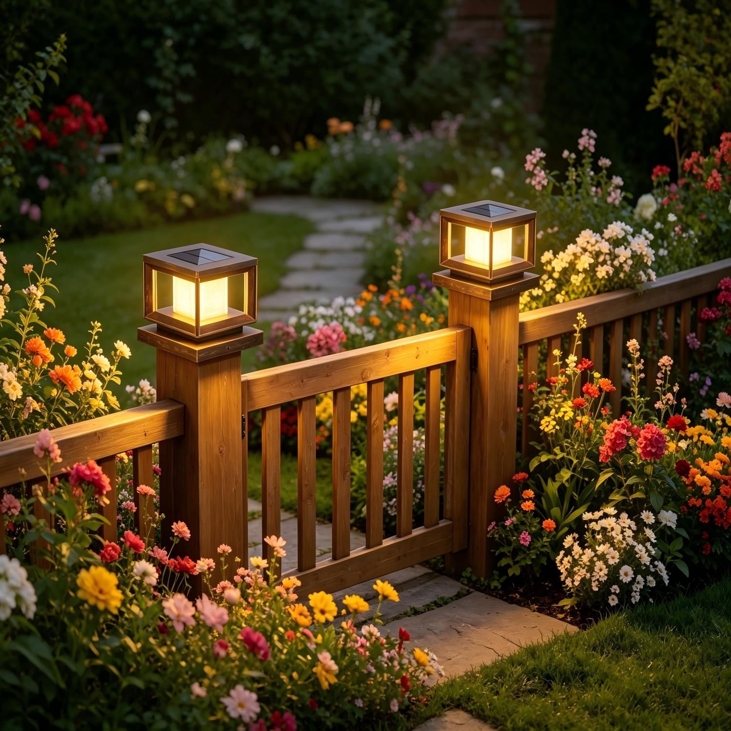 2 Pack LED Solar Post Lights Outdoor Deck Cap Fence Lamp 4×4 6×6 PVC Vinyl Wood