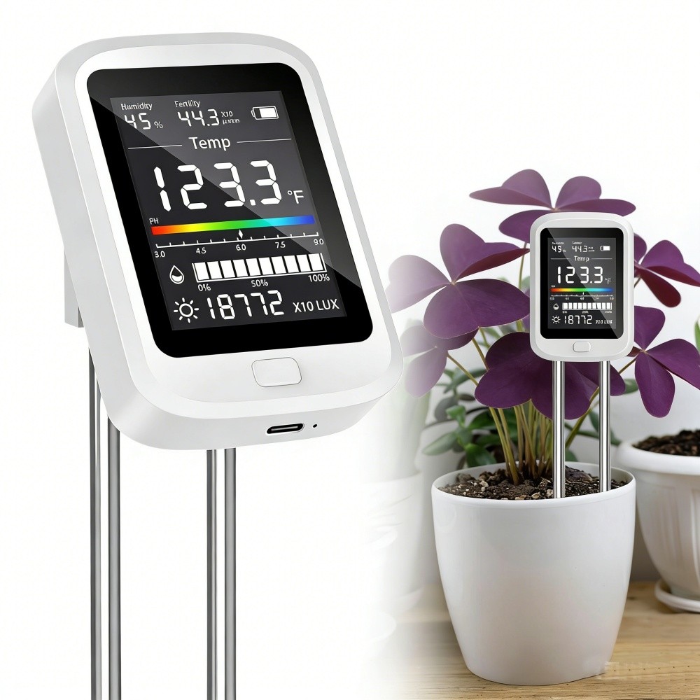 6-in-1 Digital Soil Moisture Meter with pH Nutrient Light Temperature Humidity
