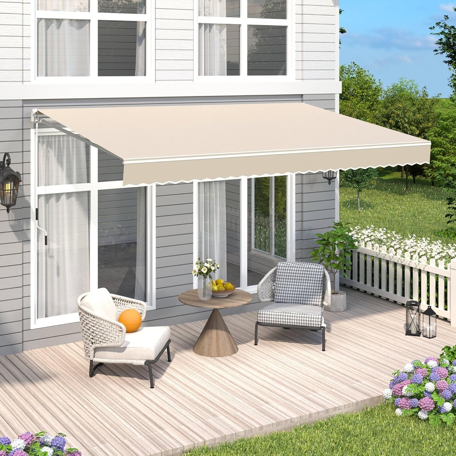 Patio Awning Manual Retractable Sun Shade Canopy Outdoor Deck Shelter 3 Size