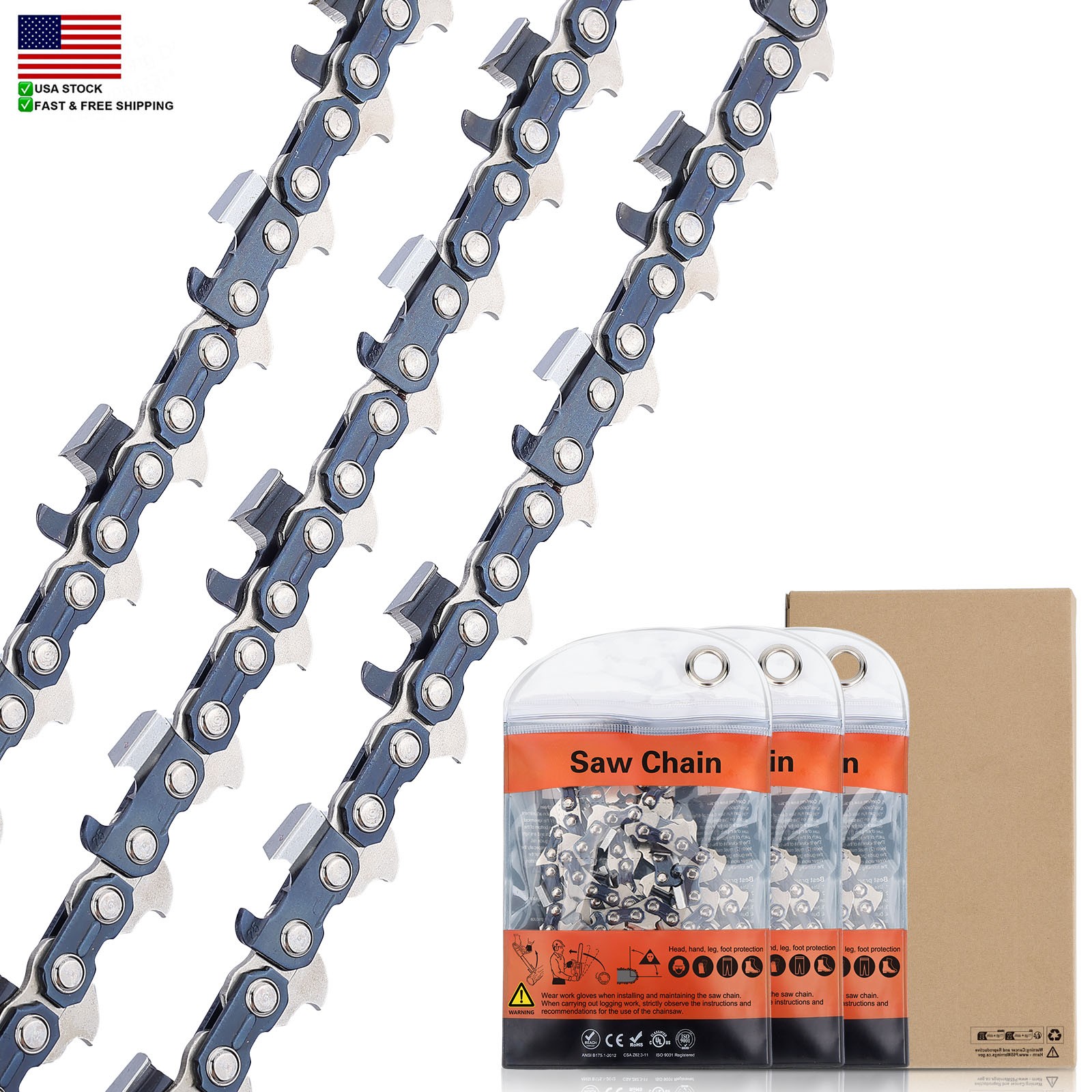 3 Pack 20″ Full Chisel Chainsaw Chain for Husqvarna 455 Rancher – 3/8″ .050″ 72