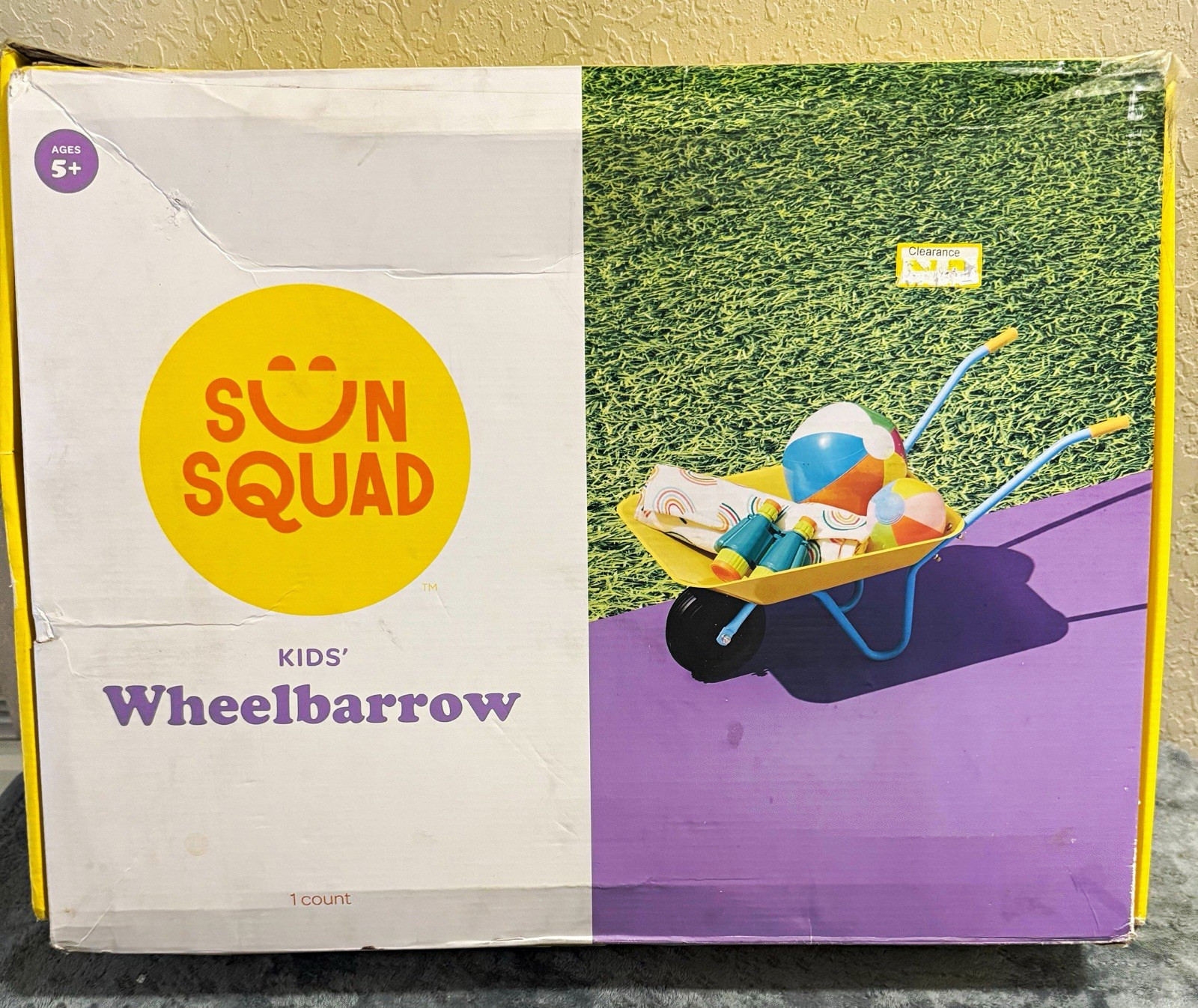Sun Squad Kids Wheelbarrow Yellow/Blue/Black 1-Wheel Metal, 8in Plastic Wheel