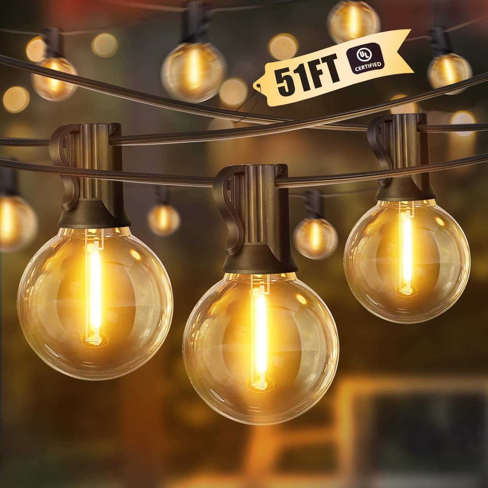 LED Outdoor String Light, 51 Feet Patio Lights with 25+2 Edison Shatterproof …