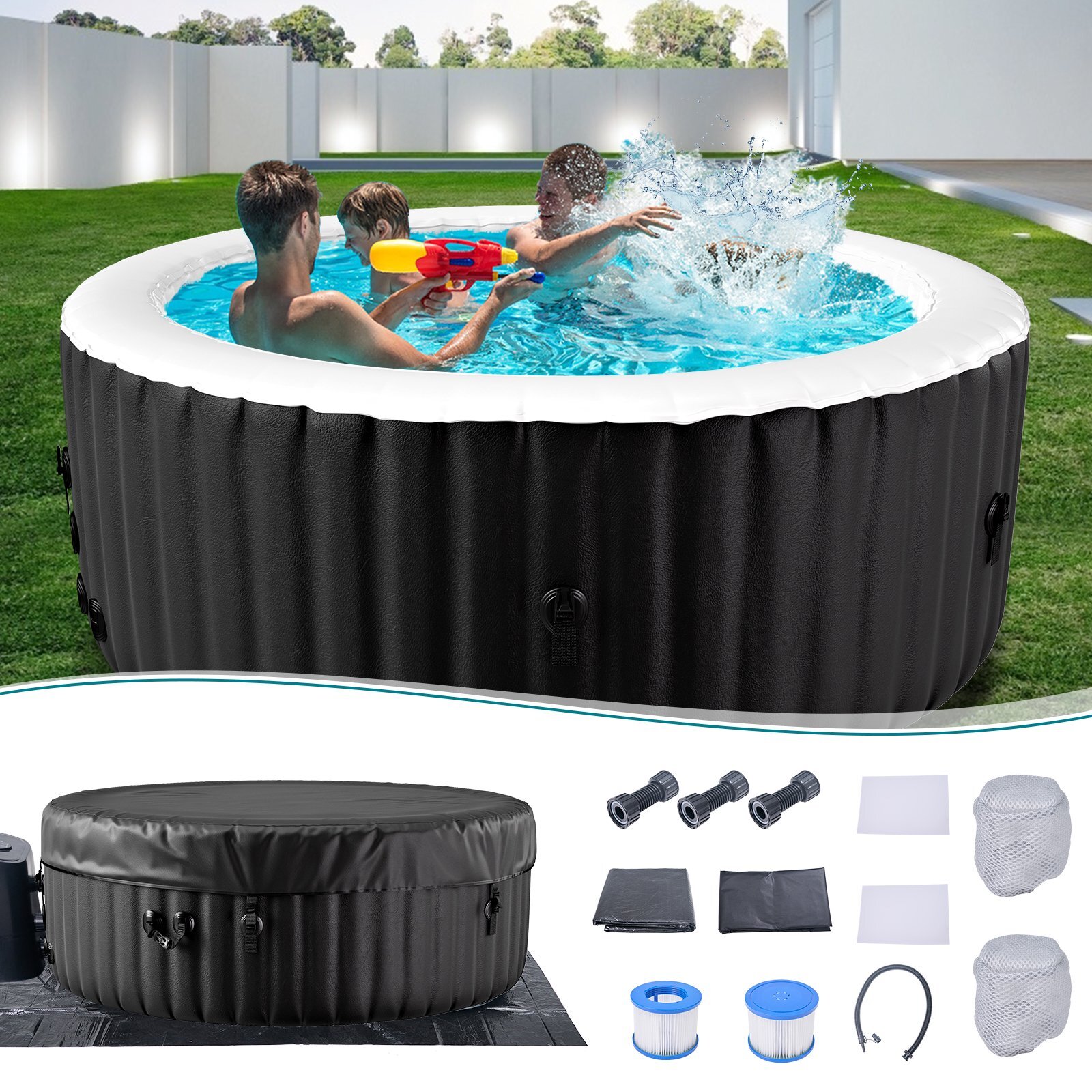 NAIZEA 4 Person Inflatable Hot Tub 130Air Jet Large with Hot Tub , 72″x72″x26″