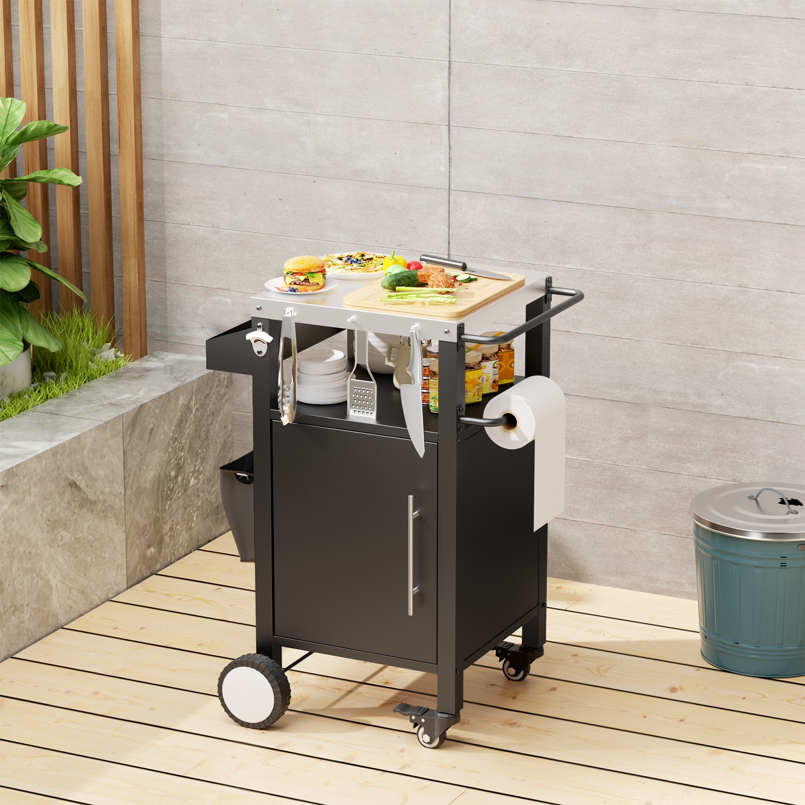 Outdoor Grill Cart Grill Table with Storage Rolling Bar Cart Outdoor BBQ Cart