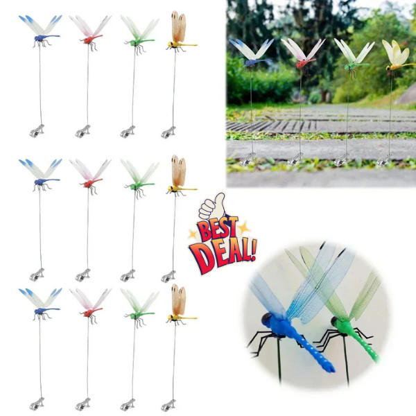 12 Fake Dragonfly Clips Clip on Dragonfly for Outdoors 3D Dragonfly Garden Decor