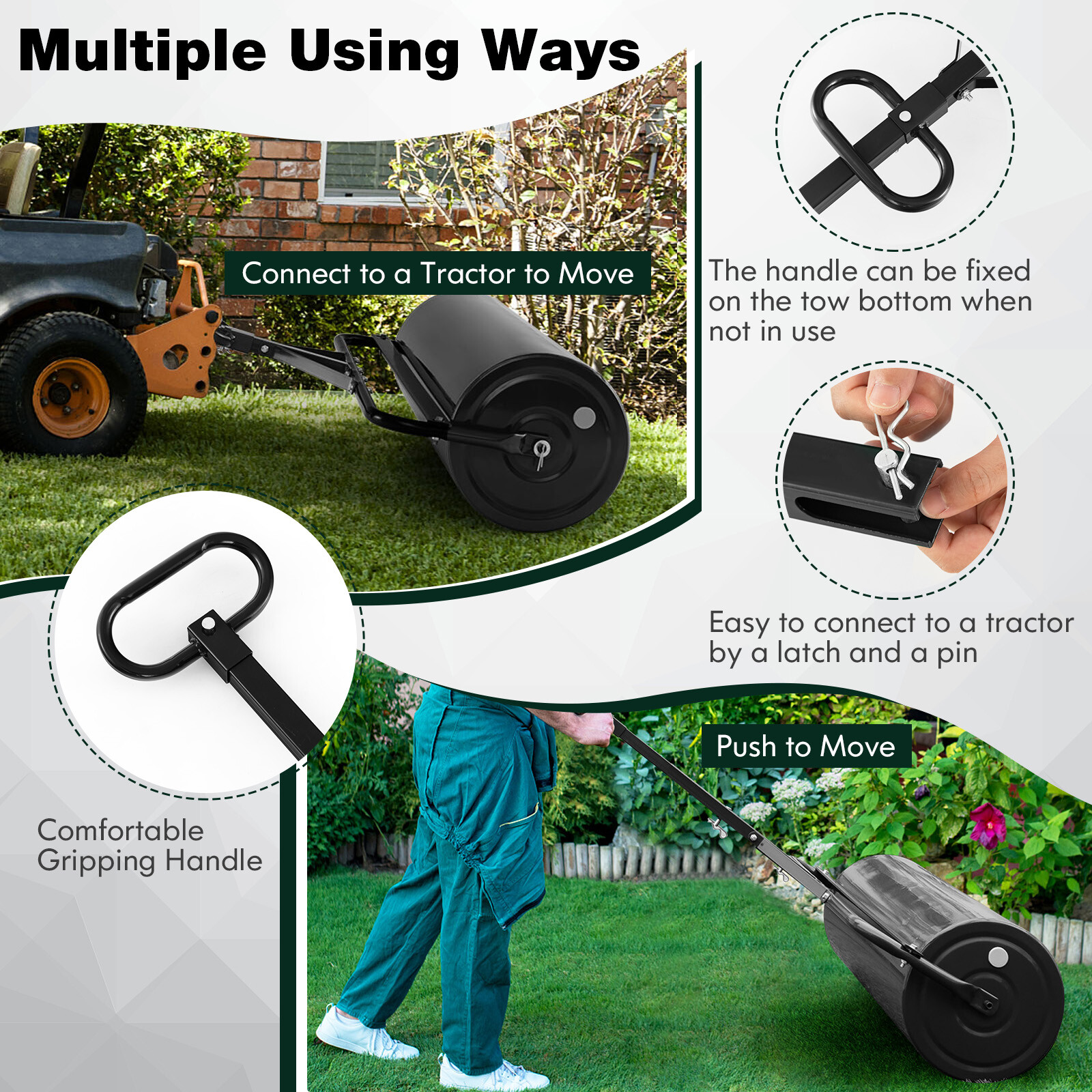 30 Gallon Lawn Roller Metal Sod Drum Roller Tow Behind a Tractor for Garden Farm