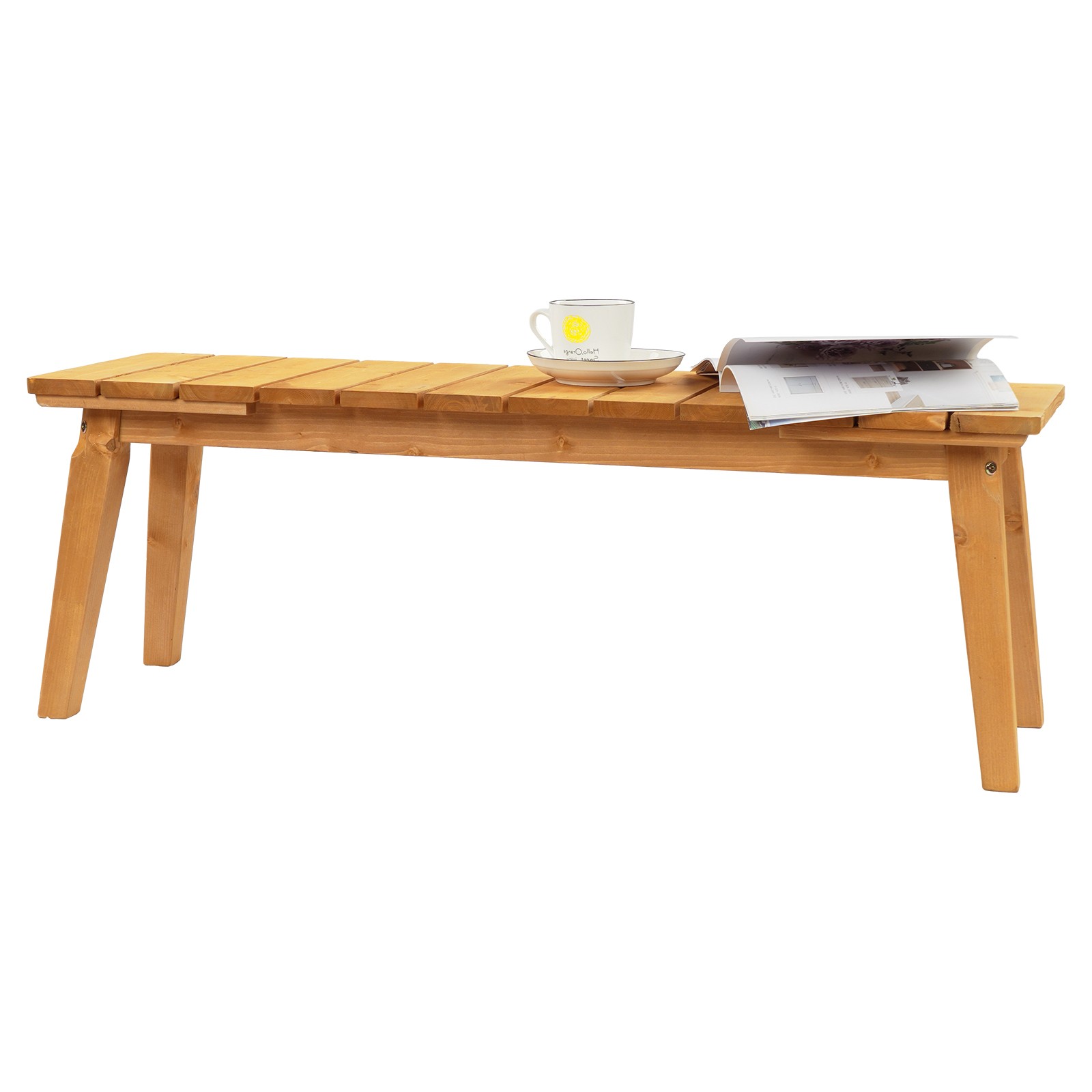 Outdoor 45inch Wooden Porch Bench Seat for Yard Deck Patio Entryway, Teak Finish