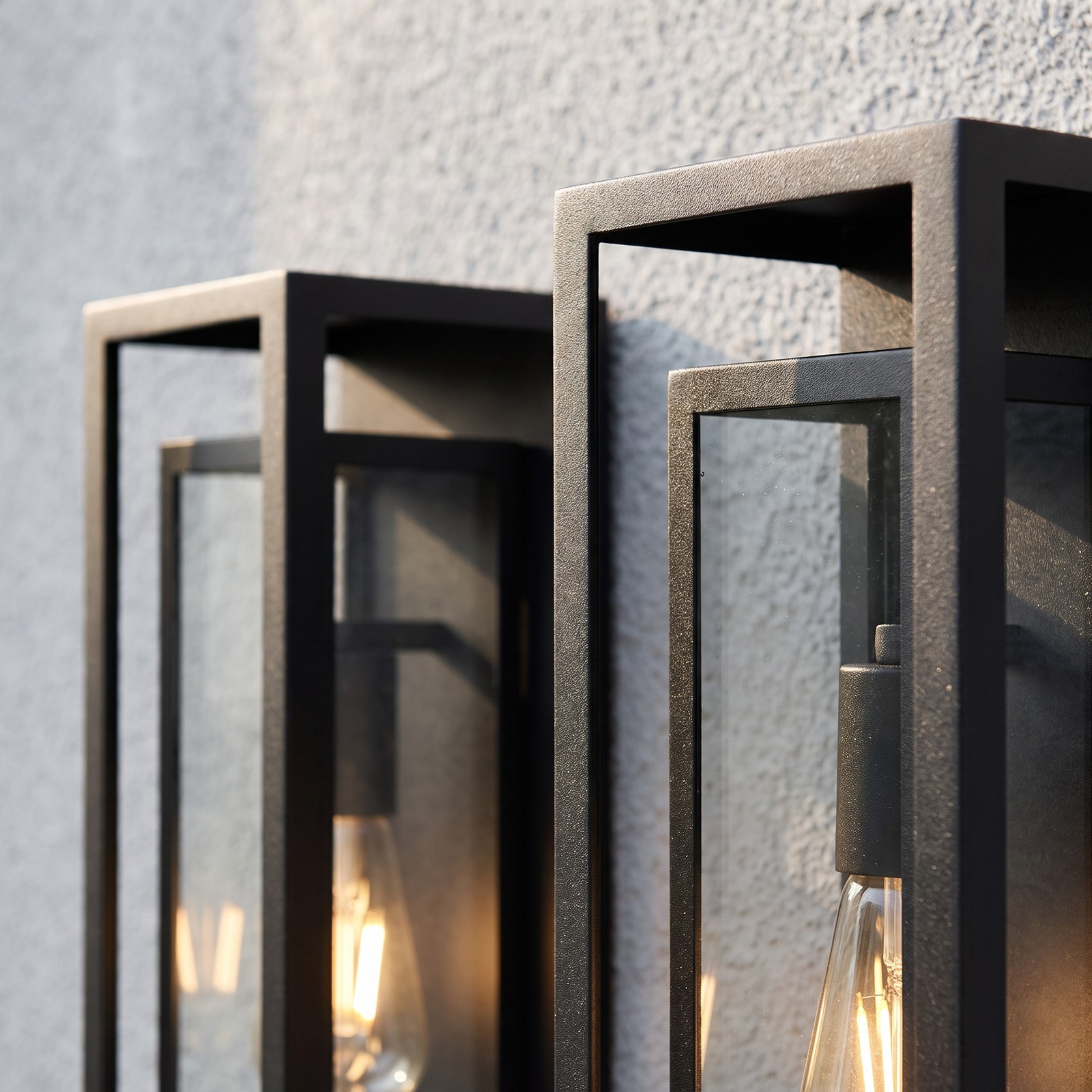 2 Pack 18″ Black Modern Outdoor Wall Lantern Glass Entryway Patio Sconce Light