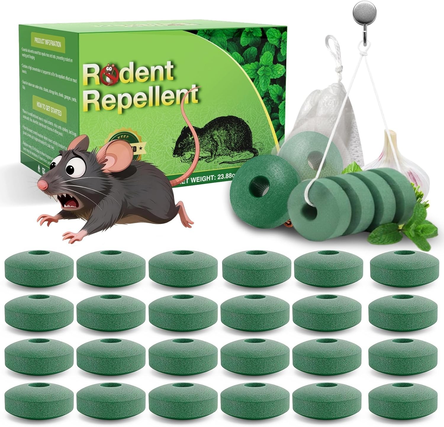 Rodents Repellent with Peppermint Oil – Mouse, Rat & Squirrel Repellent for Gara