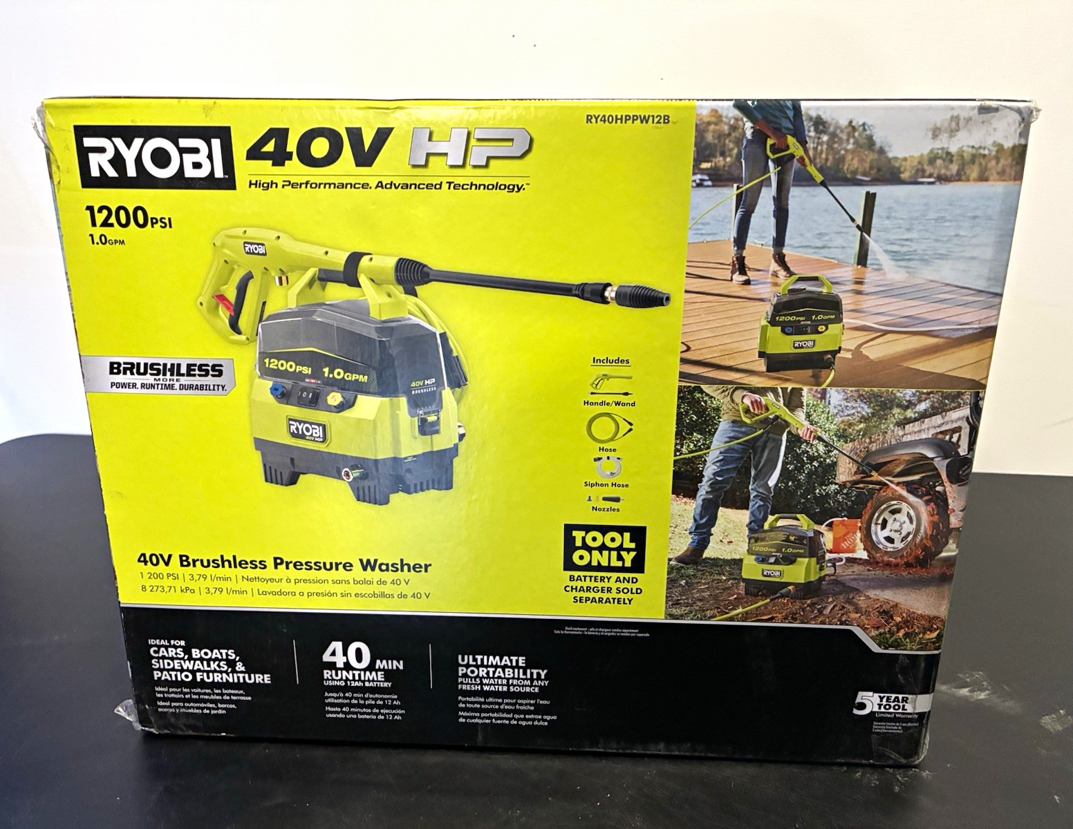 RYOBI 40V HP Brushless Pressure Washer 1200 PSI 1.0 GPM Tool Only RY40HPPW12B