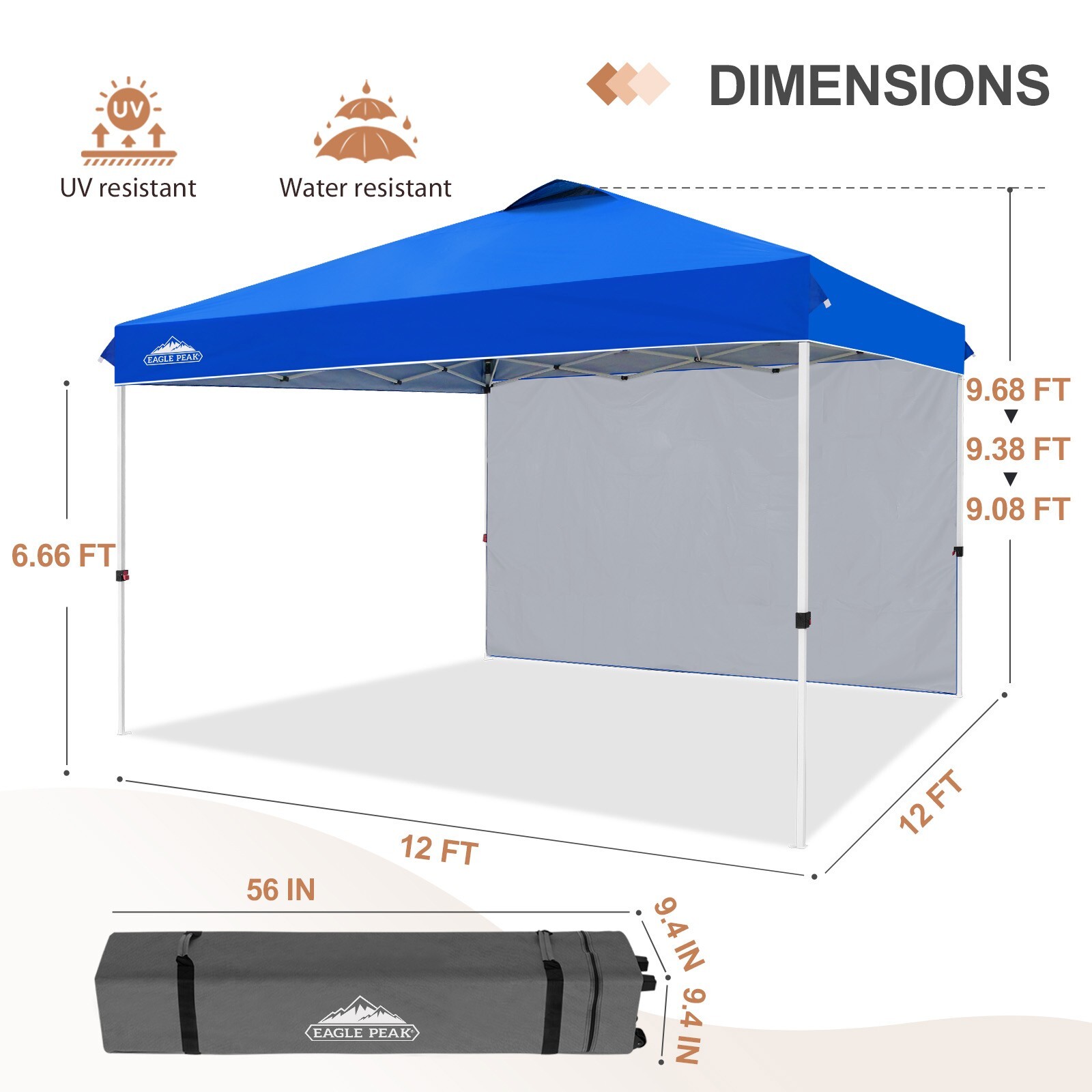 EAGLE PEAK 12×12 Pop Up Canopy Tent with 1 Sidewall