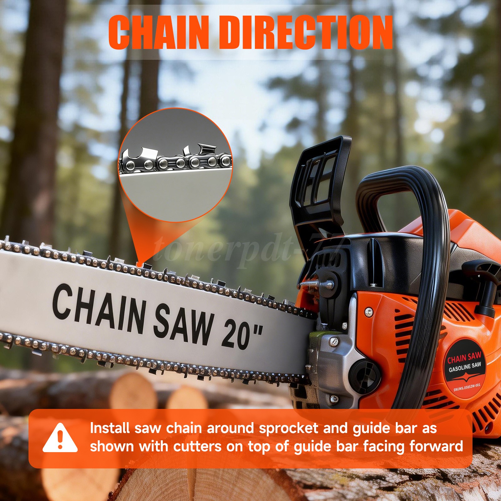 2-Stroke Cordless Chainsaw, 62cc 20″ Bar Power Engine Wood Cutting Gas Chain Saw