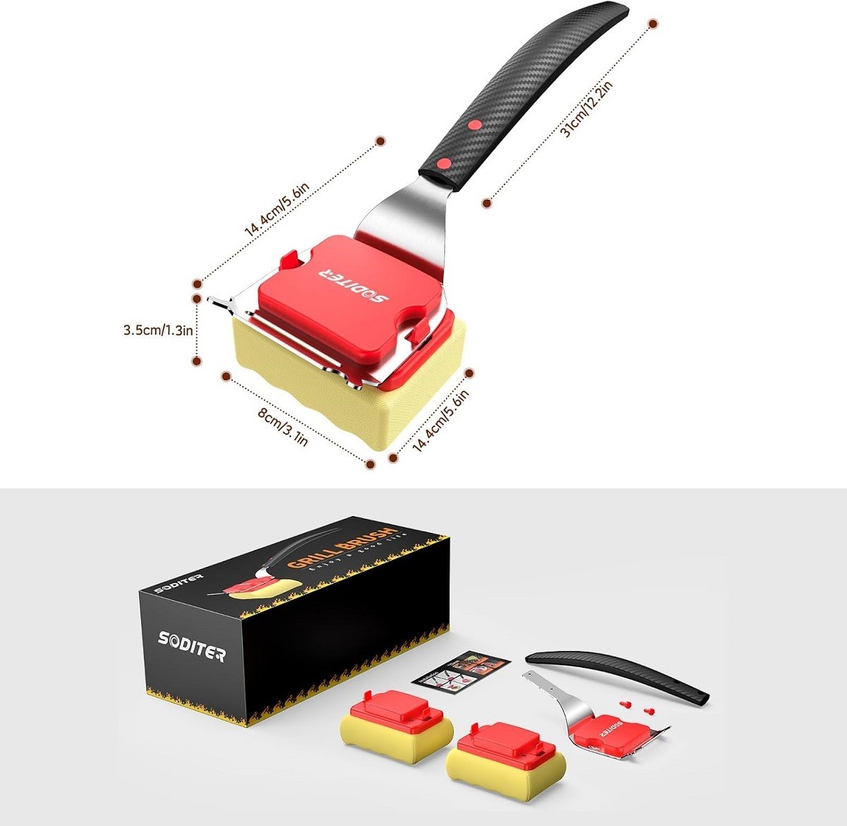 Bristle Free BBQ Grill Brush with Steam & Scraper Safe for Cast Iron & Stainless