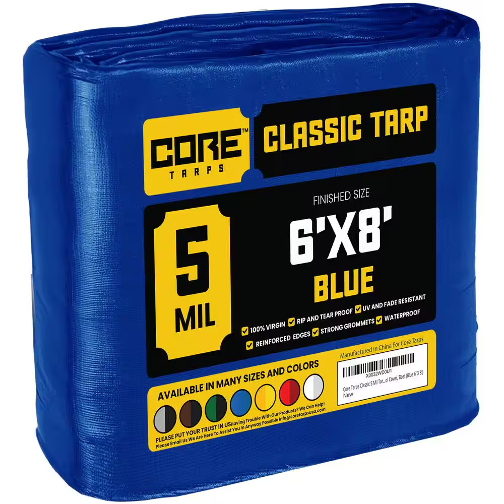 6 Ft. X 8 Ft. Blue 5 Mil Heavy Duty Polyethylene Tarp, Waterproof, UV Resistant,