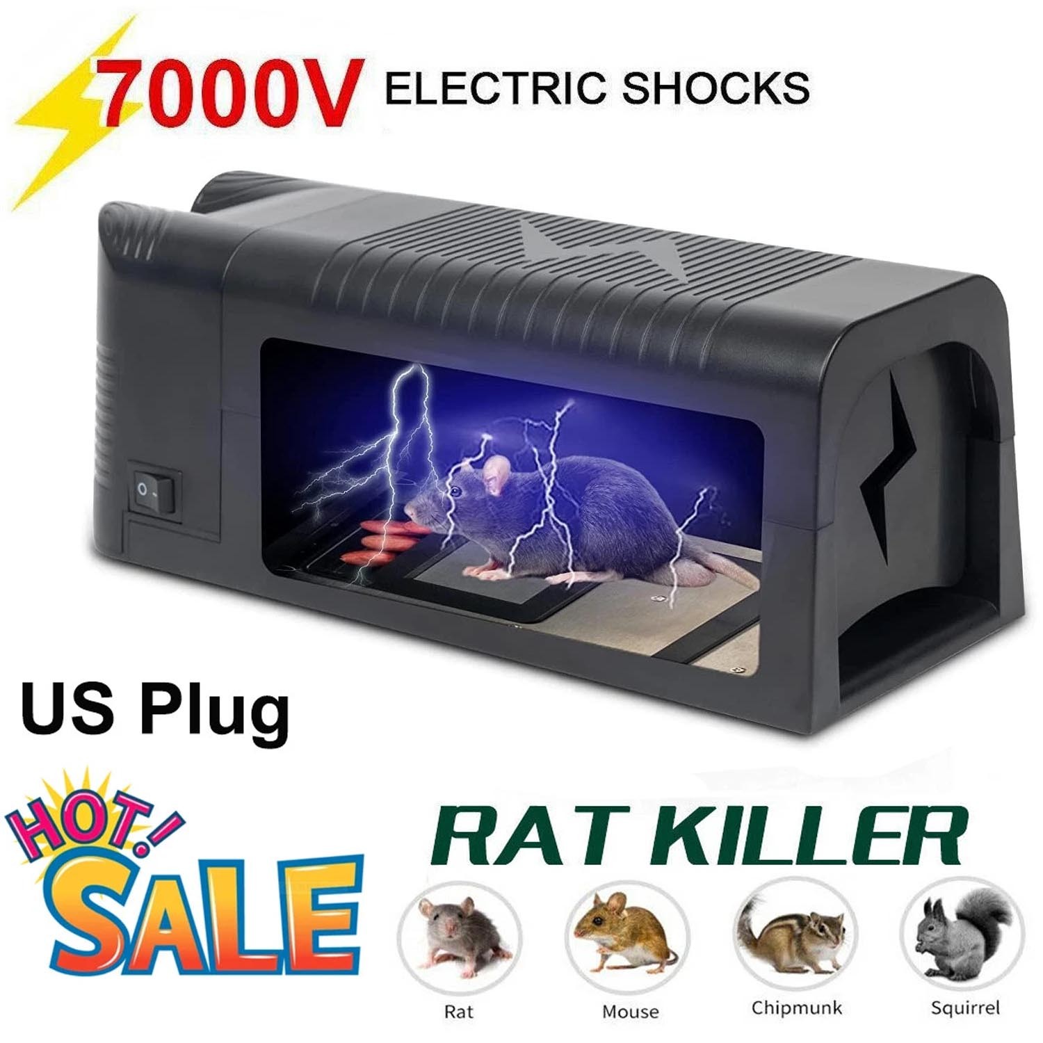Upgraded Electronic Mouse Trap Control Kill Big Rat Pest Electric Rodent Zapper