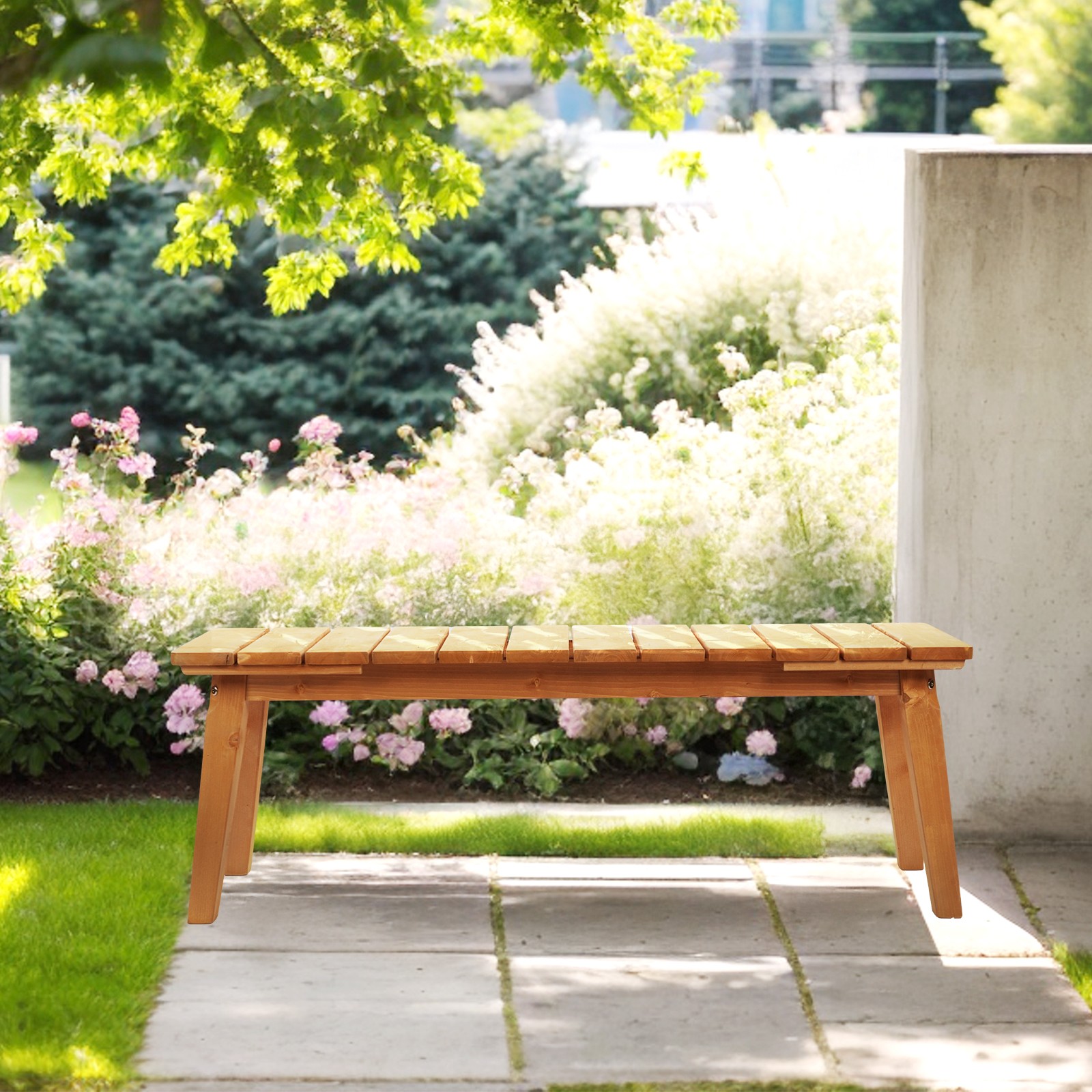 Outdoor 45inch Wooden Porch Bench Seat for Yard Deck Patio Entryway, Teak Finish