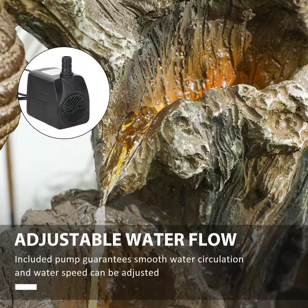 22.4 In. Outdoor Water Fountain, 3-Tiered Fountain with Bear Design and LED Ligh