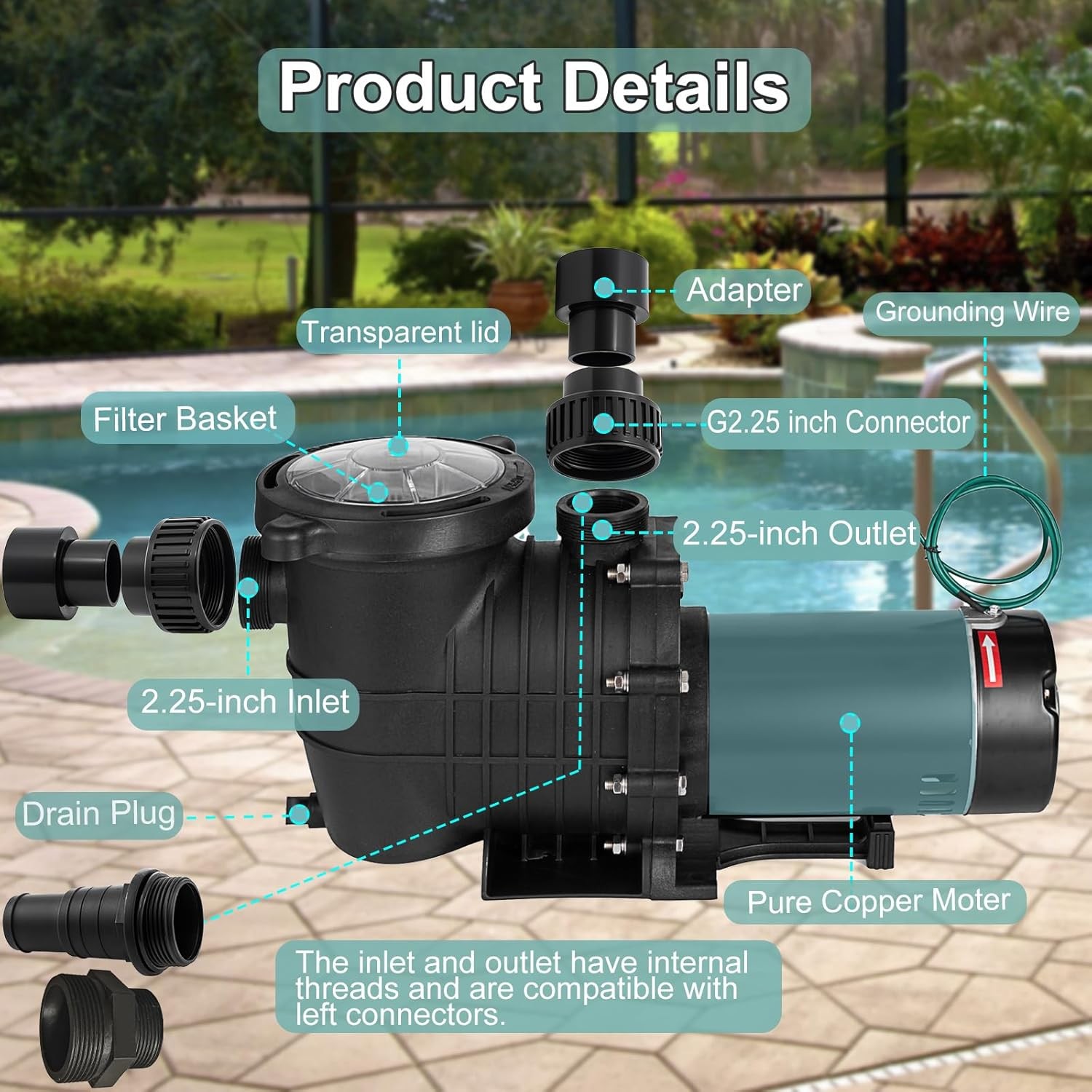 Hayward 2.0HP Swimming Pool Pump In/Above Ground w/ Motor Strainer Filter Basket