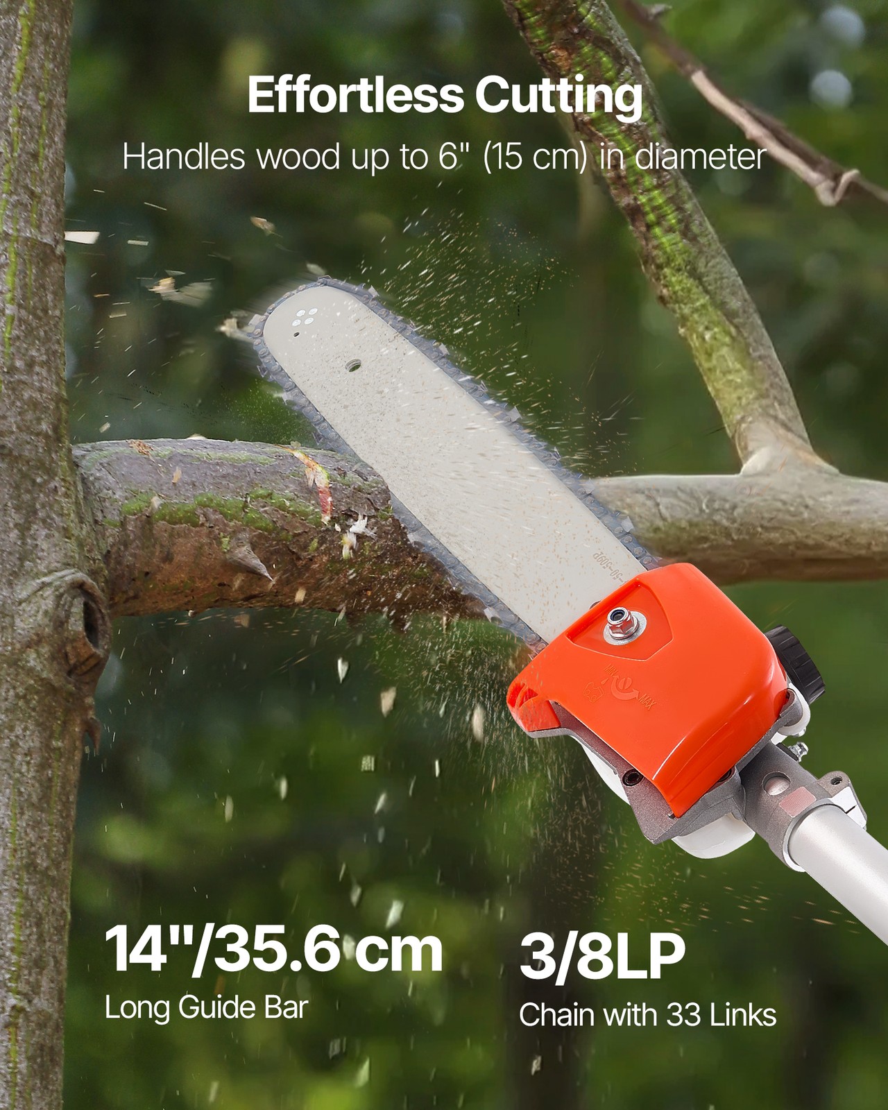 VEVOR Gas Pole Saw 52CC 2-Stroke Extendable Cordless Tree Trimmer 14in Cutting