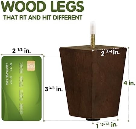 Yes4All 4-Inch Square Wooden Furniture Legs Set of 4, Brown Mid-Century Modern F