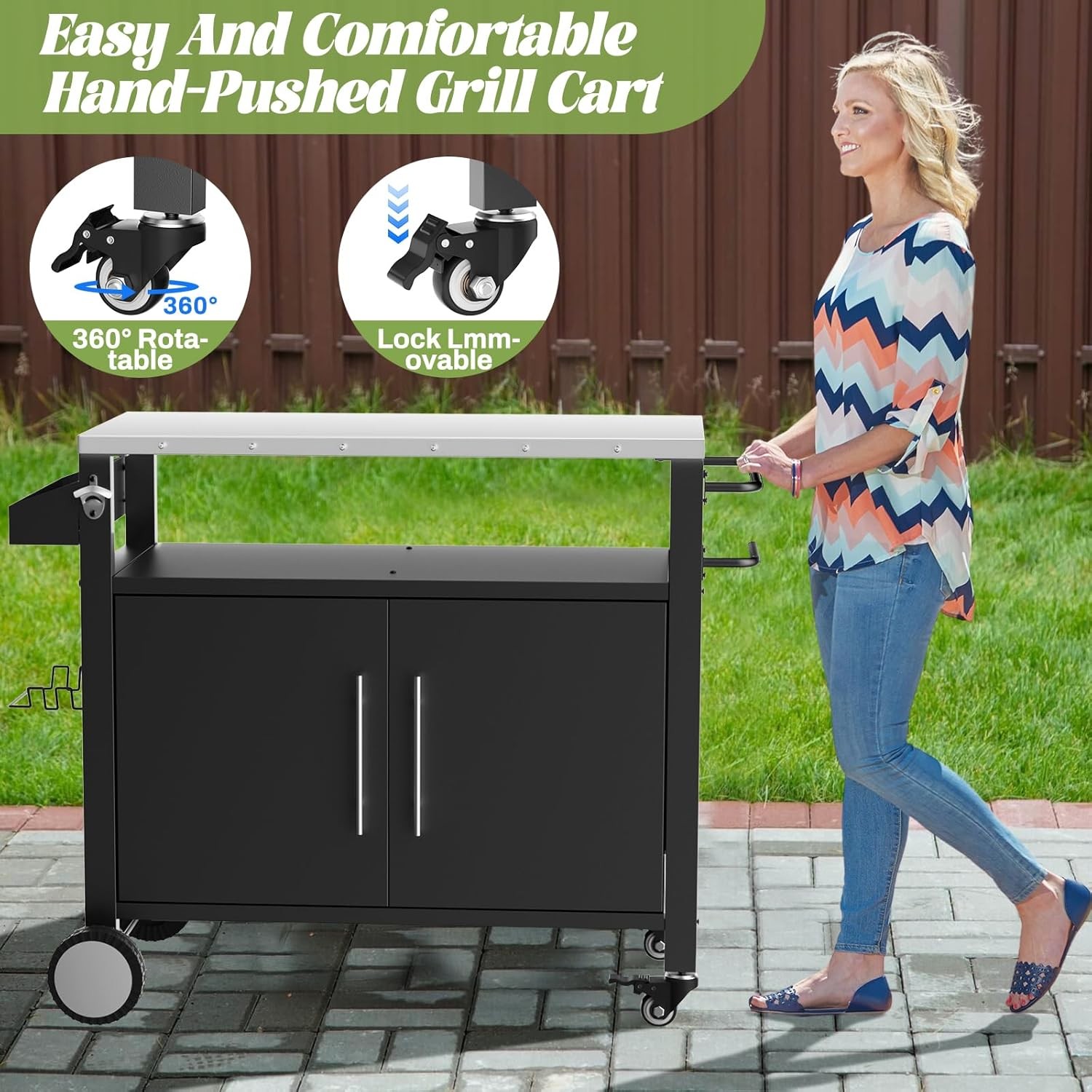 Outdoor Grill Cart Grill Table with Storage Rolling Bar Cart Outdoor BBQ Cart