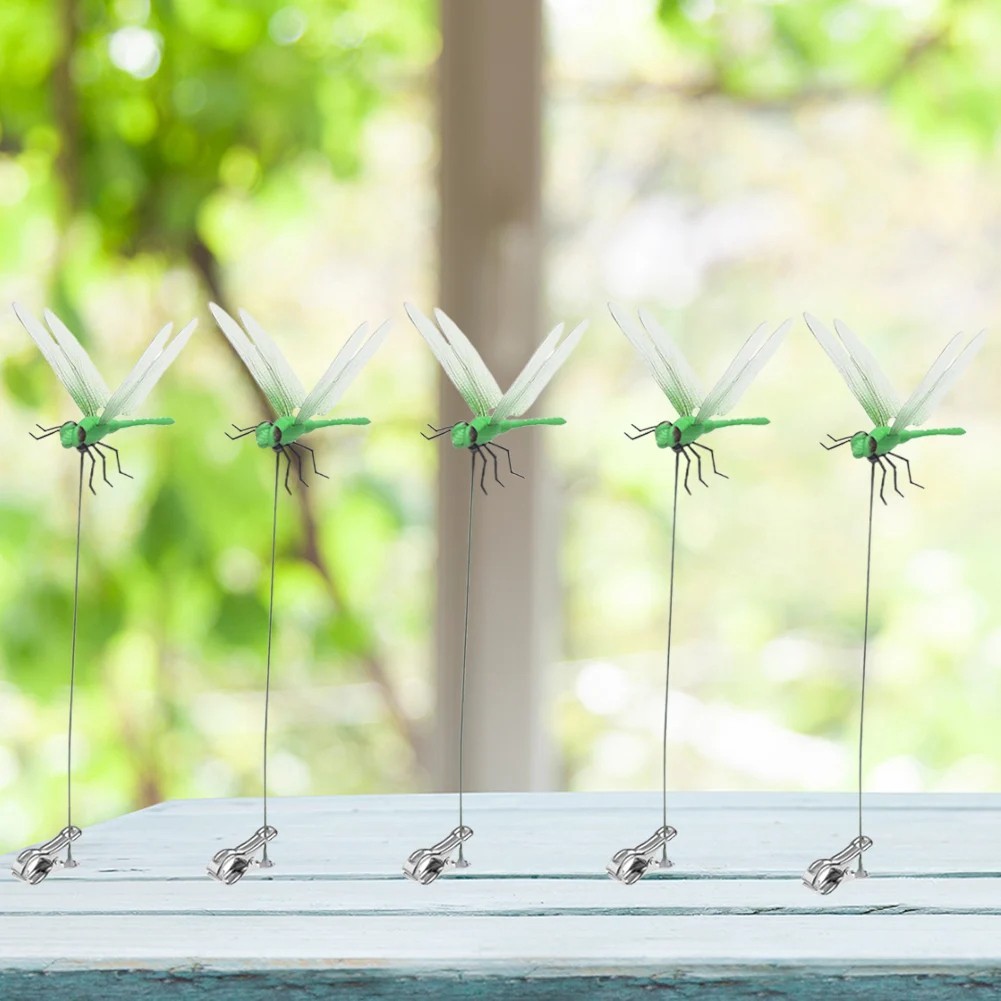 12 Fake Dragonfly Clips Clip on Dragonfly for Outdoors 3D Dragonfly Garden Decor