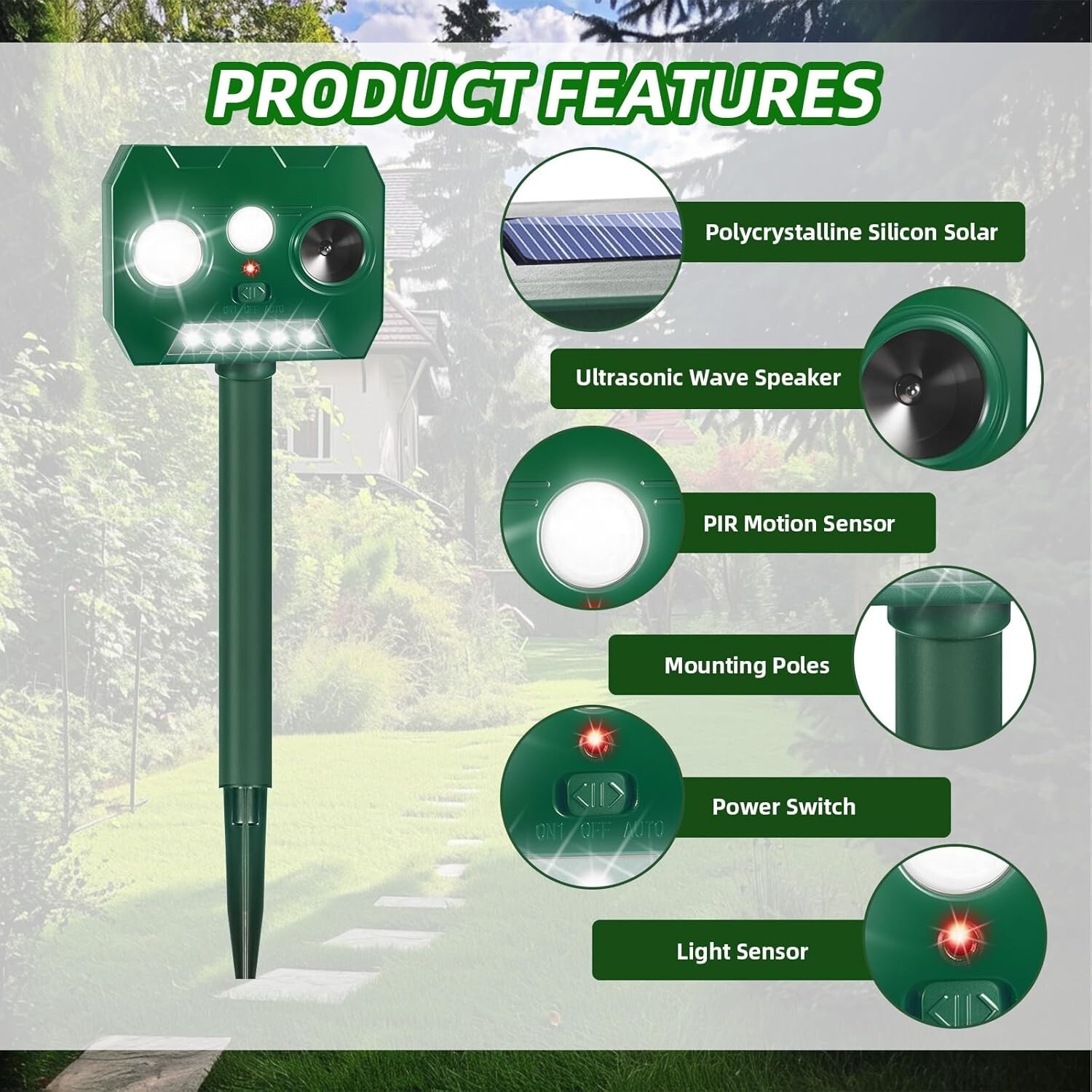 2025 New Solar Ultrasonic Animal Repellent Dog Cat Skunk Deer Raccoon For Garden