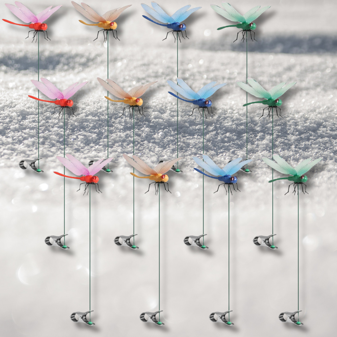 12 Pcs Fake Dragonfly Rod Clip Insect Repellent 3D Artificial For Indoor Outdoor