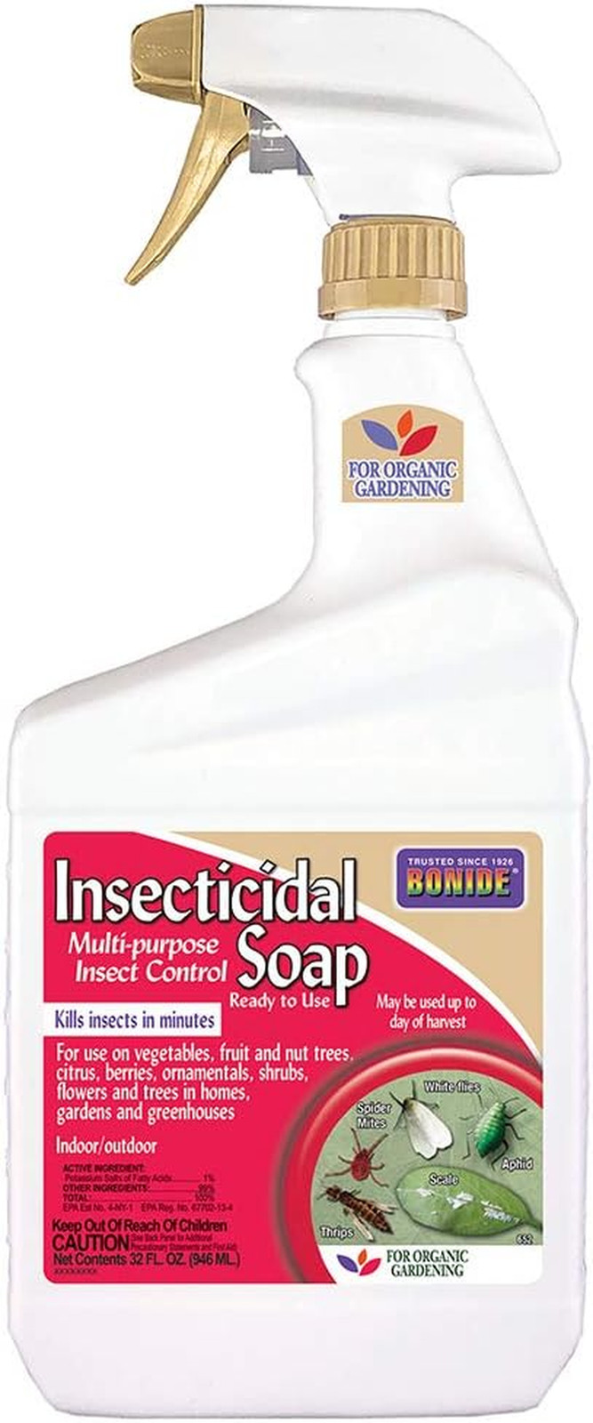 Insecticidal Soap, 32 Oz Ready-To-Use Spray Multi-Purpose Insect Control for Org