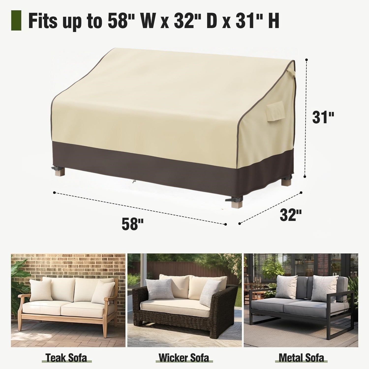 MR.COVER Waterproof Outdoor Couch Cover, Heavy Duty Patio Sofa Cover Brown Khaki