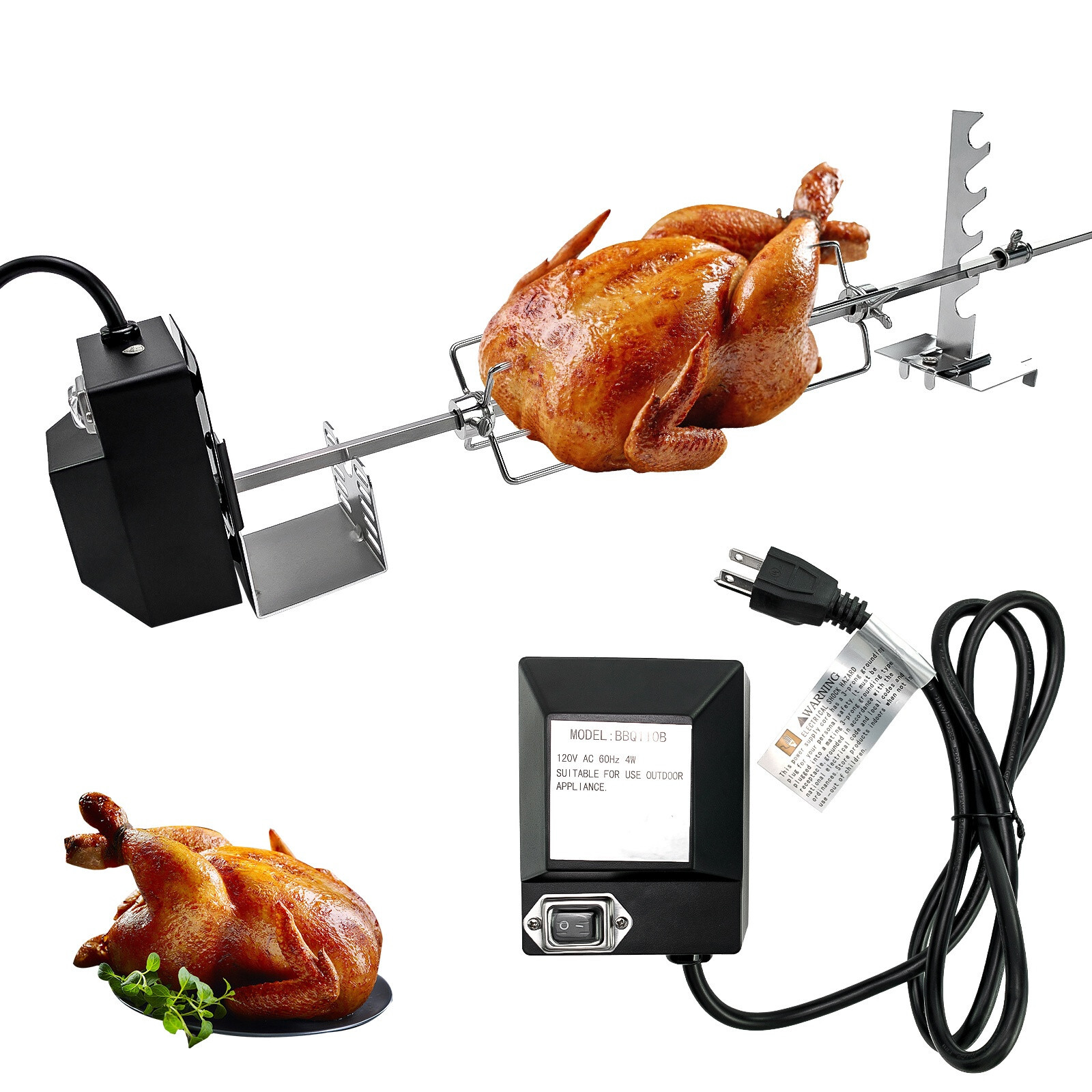 Electric BBQ Rotisserie Grill Kit Stainless Steel BBQ Grill w/Motor & Meat Forks