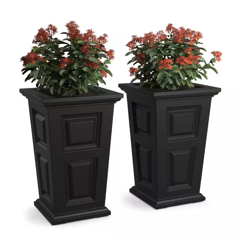 Wyndham 24 In. Tall Self-Watering Black Polyethylene Planter (2-Pack)