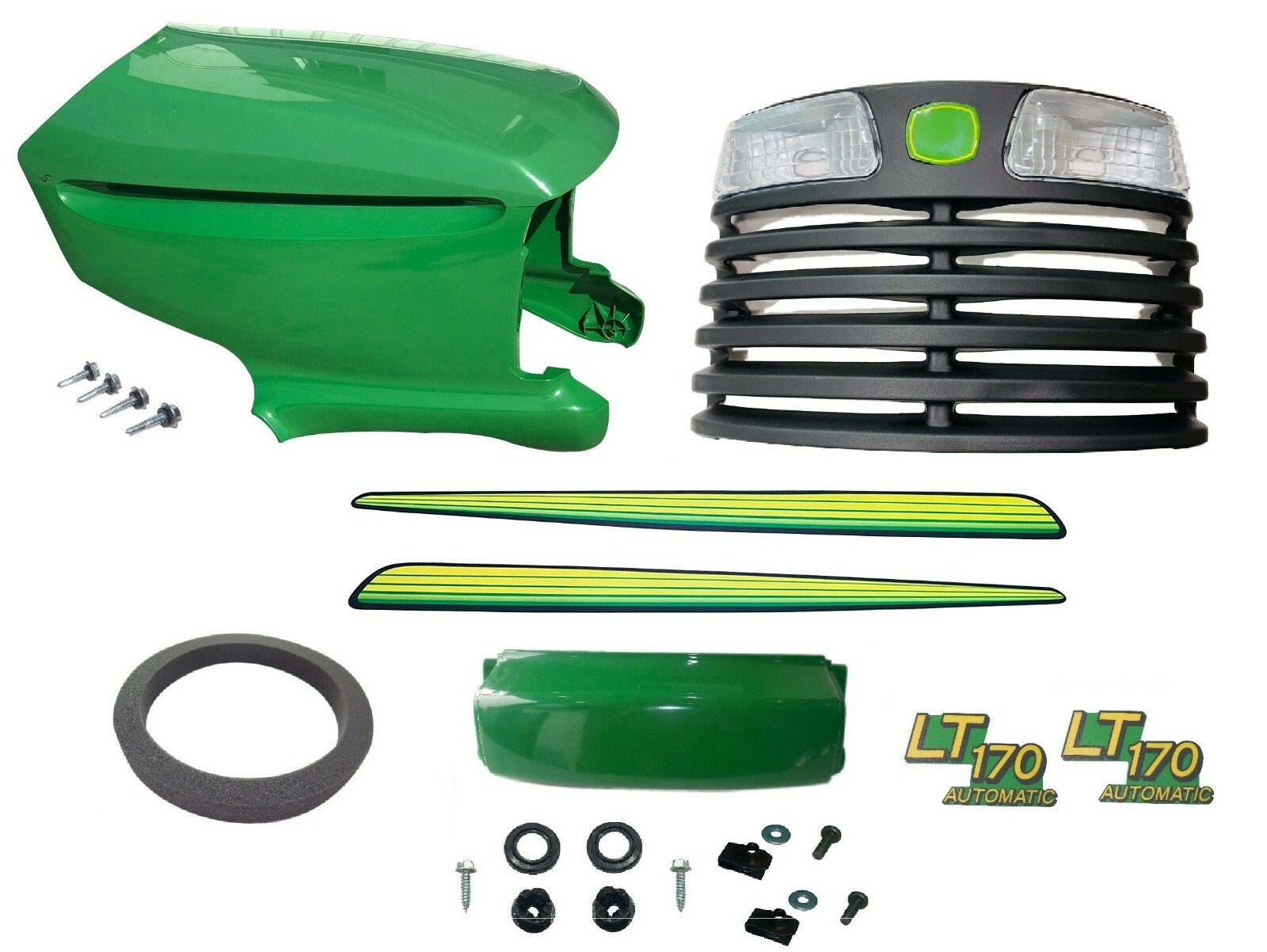 Upper/Lower Hood/Grille/Bumper/Foam Isolator/LH&RH Stickers Fits John DeereLT170