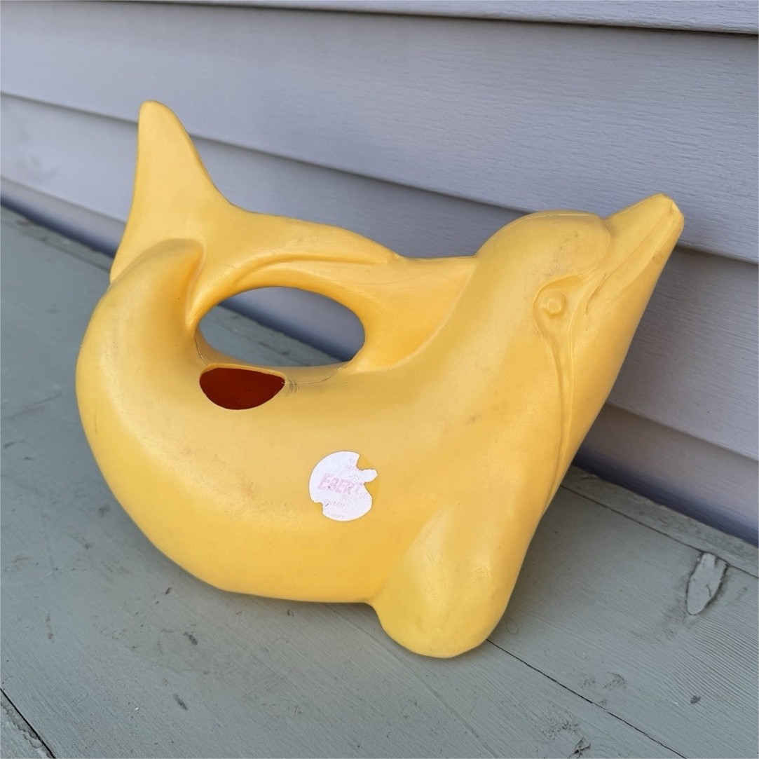 EBERT Yellow Dolphin Decorative Watering Can, 1.8 L Plastic, Reusable, 8in
