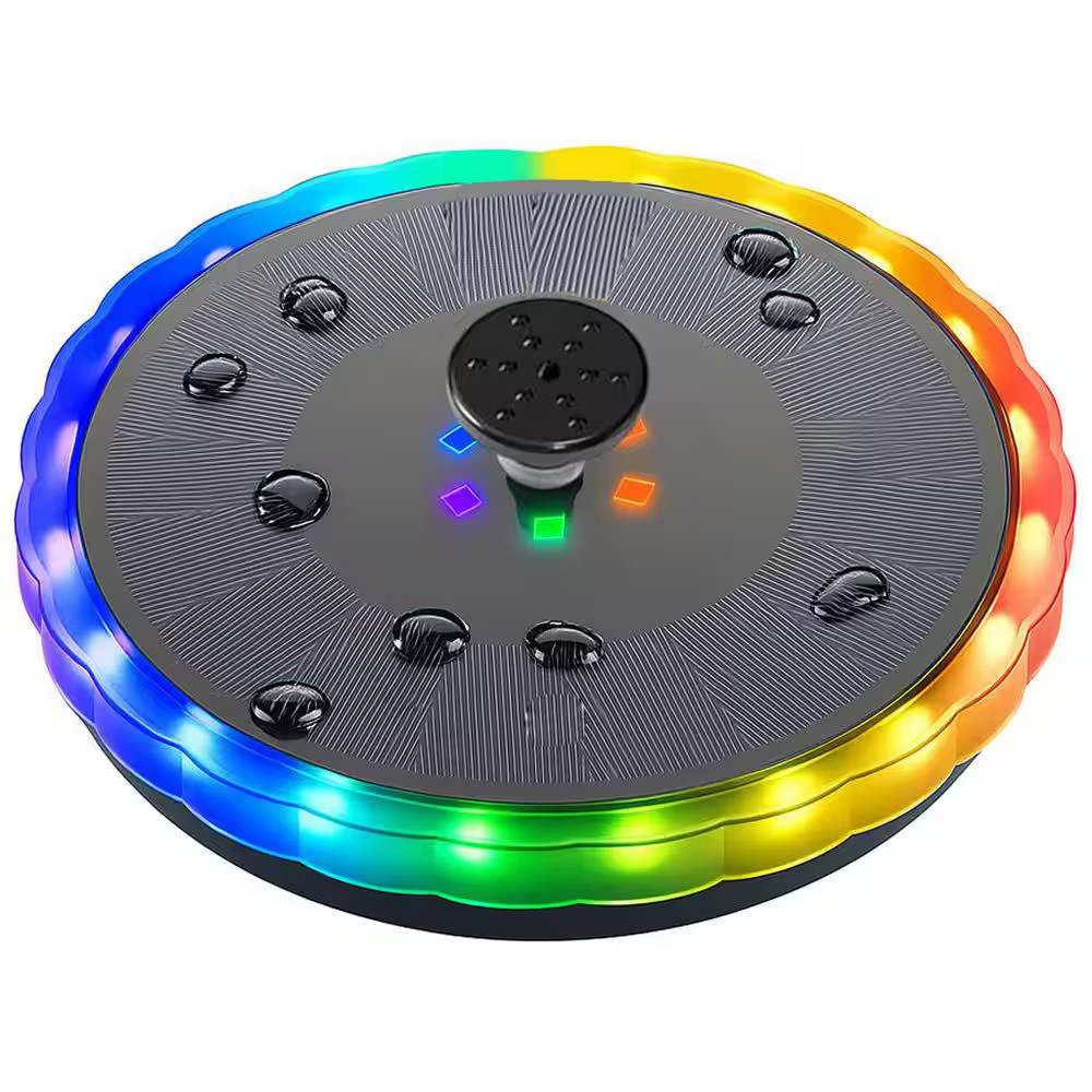 7.87 In. Plastic Solar Powered Fountain with Color LED Lights, 4W Solar Water Pu