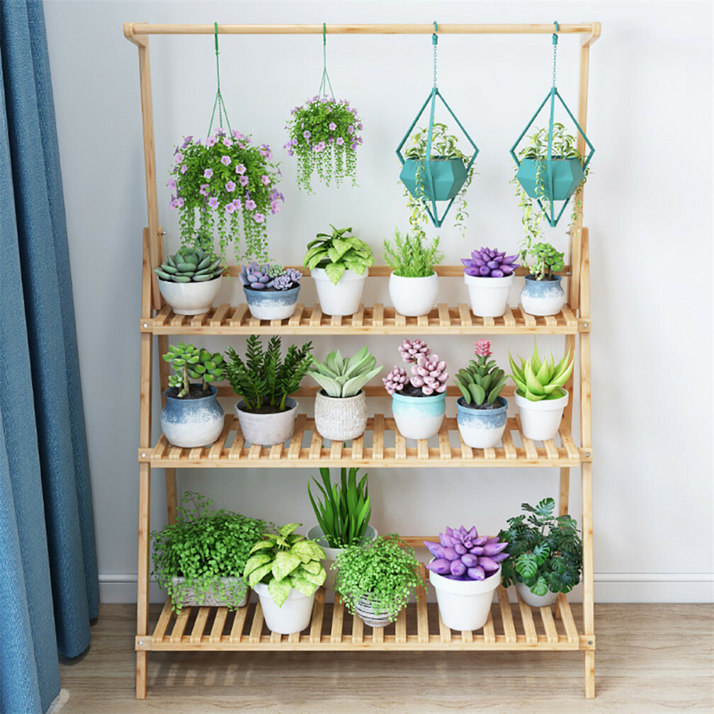 Various Bamboo Plant Stand Rack Multi Wood Shelves Bonsai Flower Display Storage