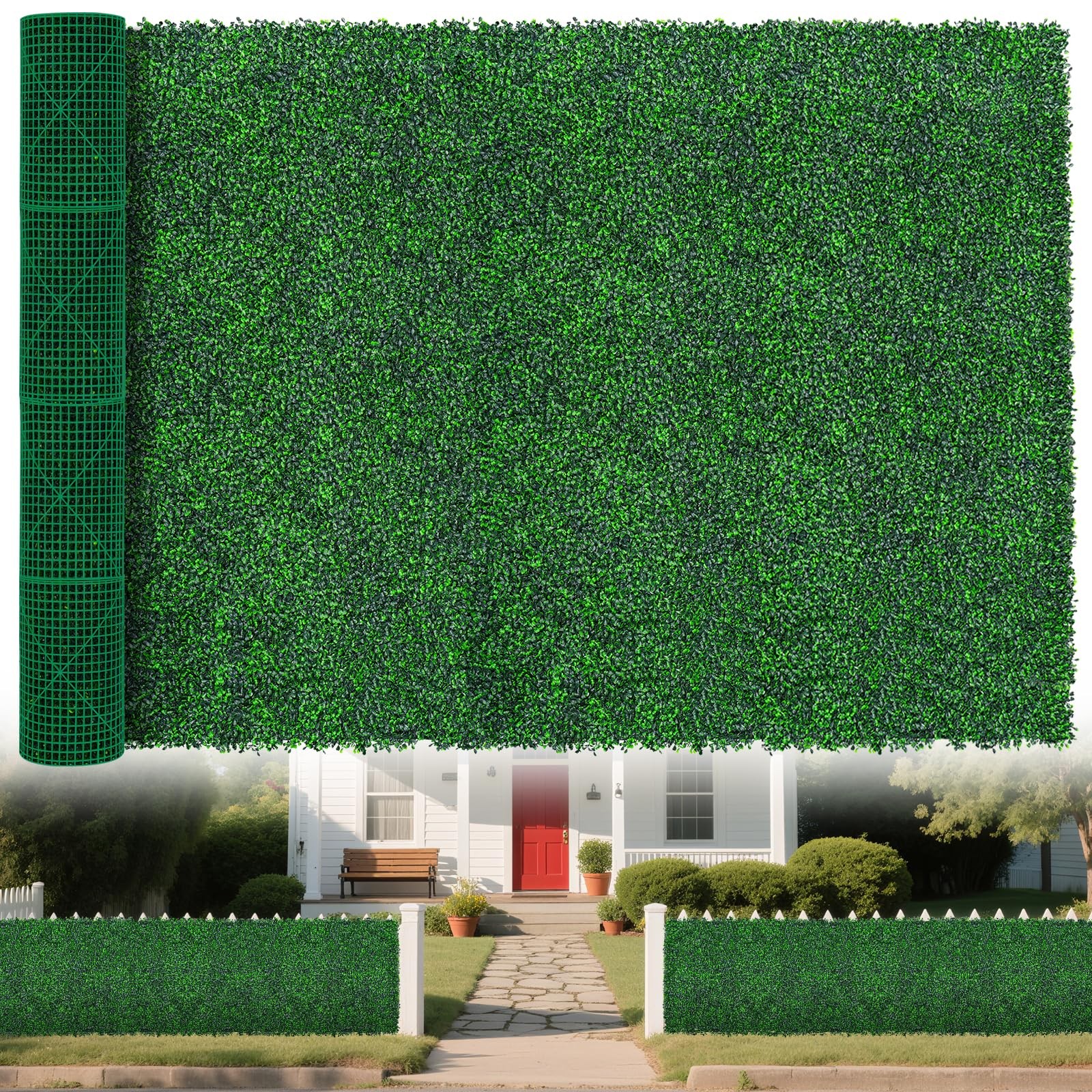 Artificial Greenery Wall Roll 72 SqFt UV Protected Faux Boxwood Panels Outdoor I