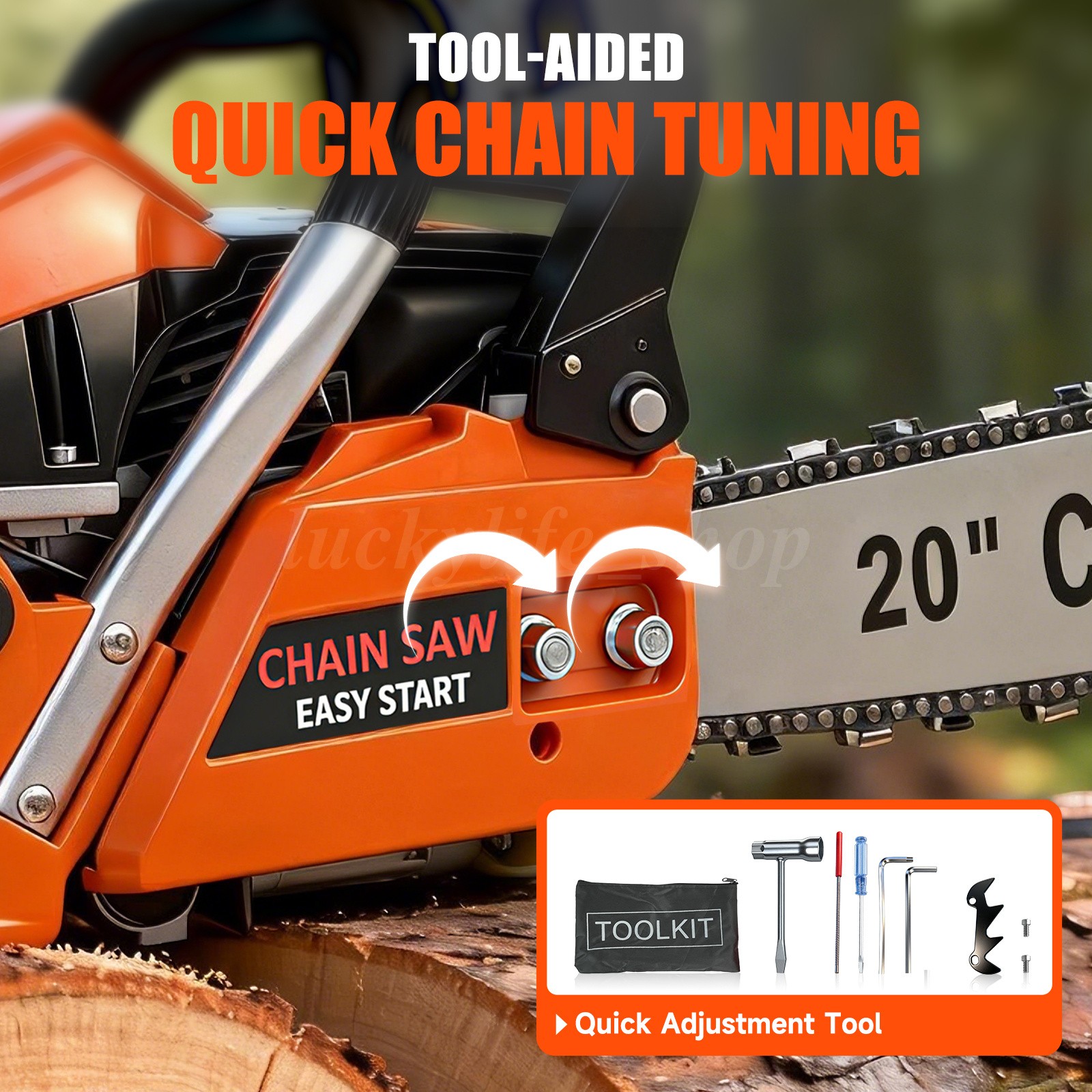 2-Stroke Gasoline Chainsaw, 62cc Bar Powered Engine Wood Cutting Gas Chain Saw