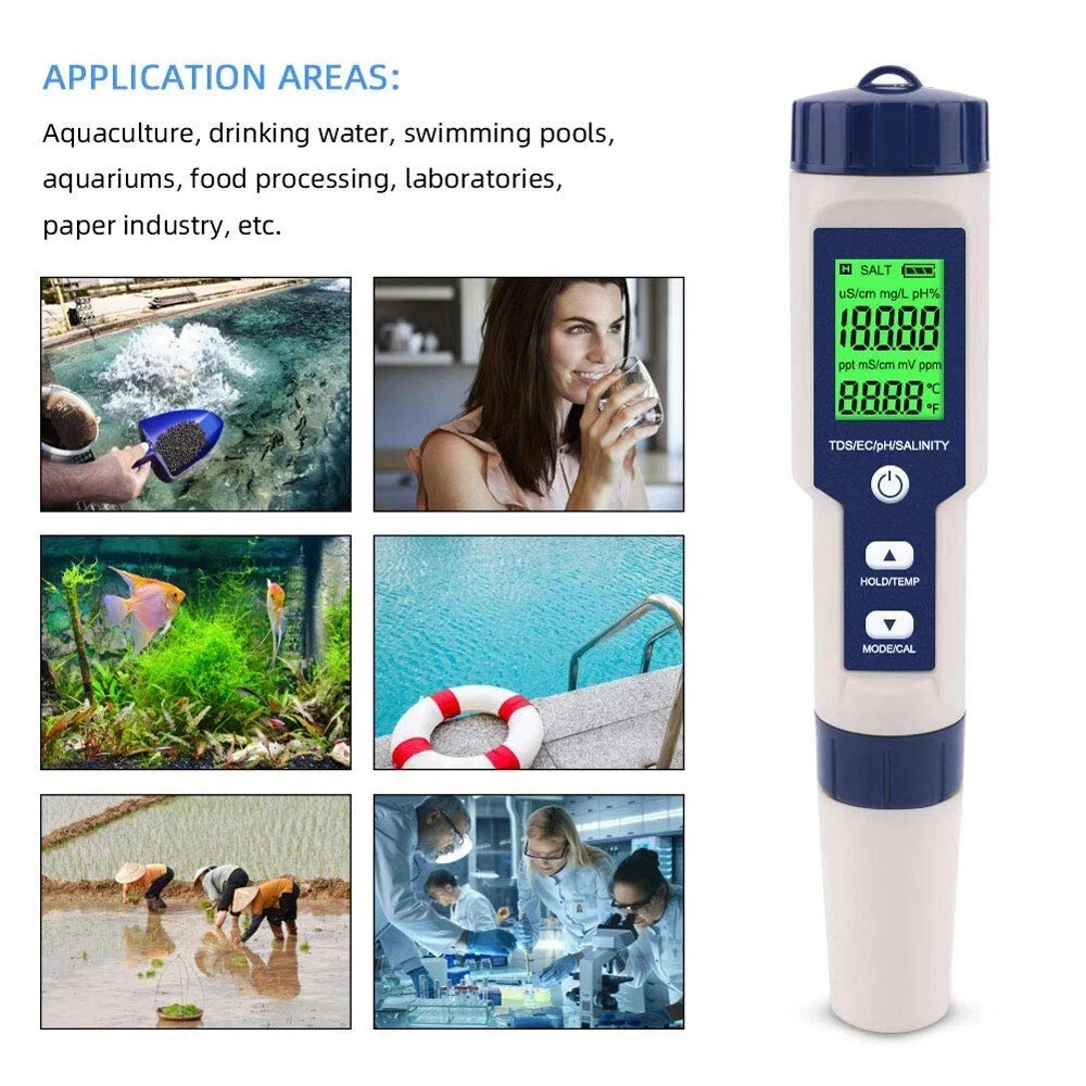 PH/TDS/EC/Salinity/Temperature 5 In 1 Digital Water Quality Meter Tester Tool US