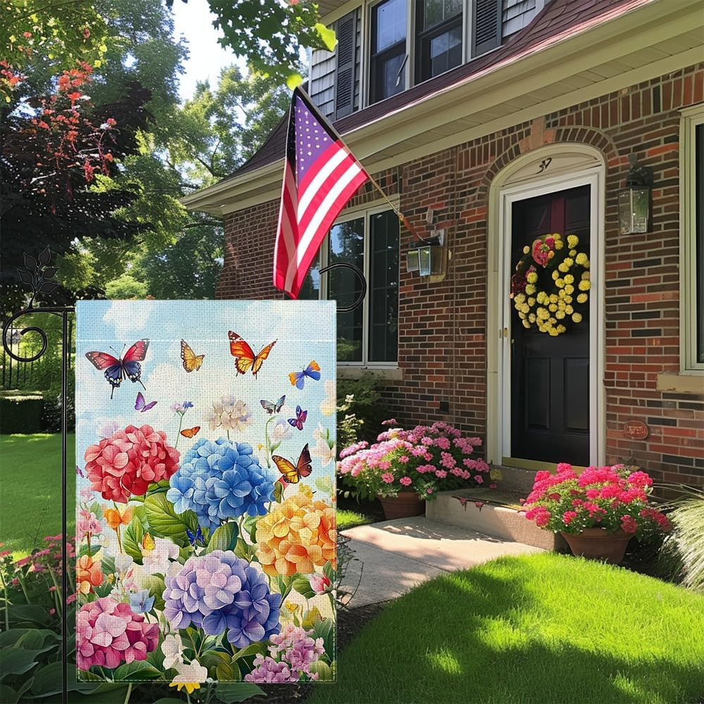 Hydrangea Garden Flag 12X18 Double Sided, Spring Summer Floral Welcome Yard Deco