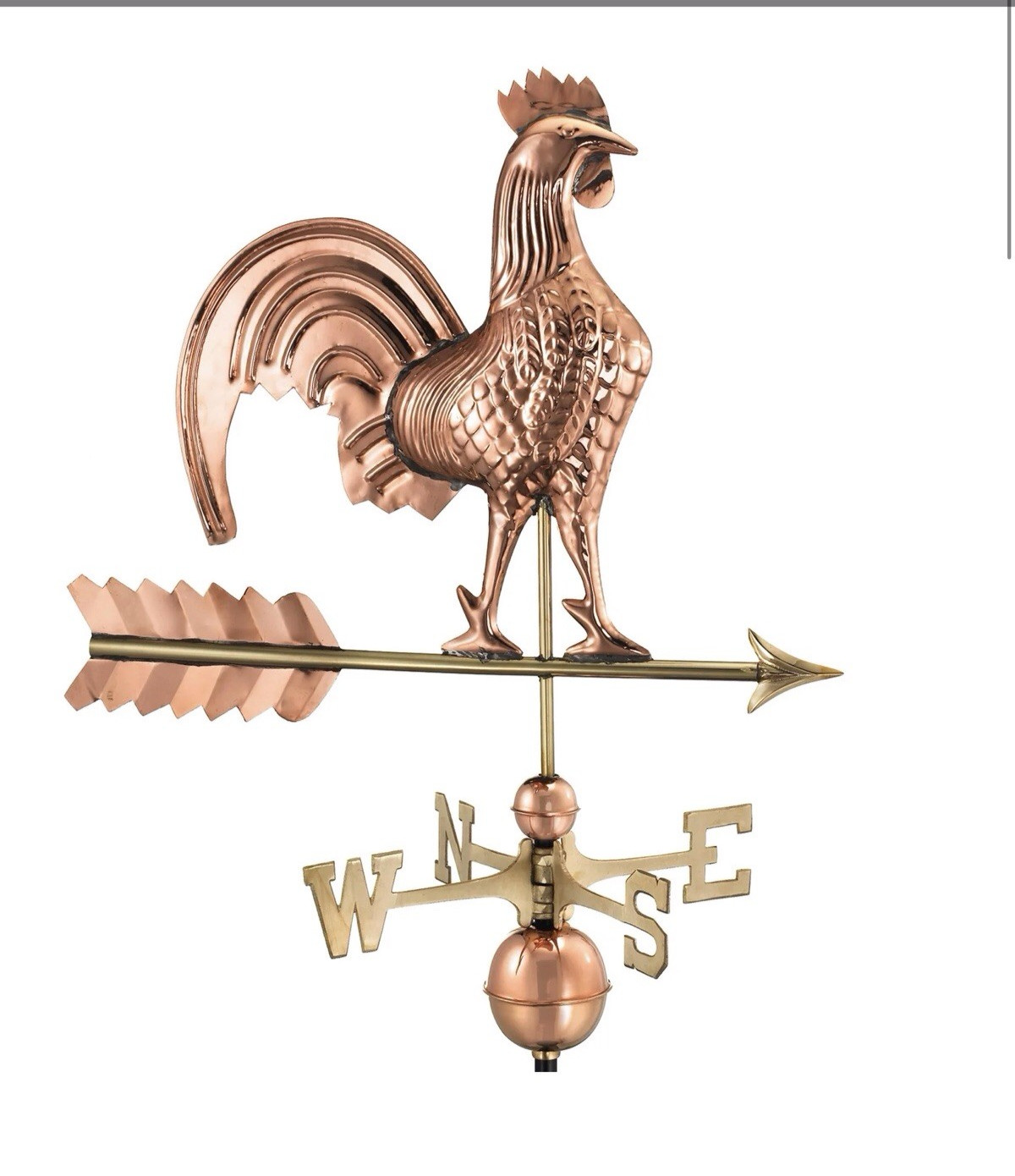 Good Directions Polished Copper Rooster Standard Weathervane 501P