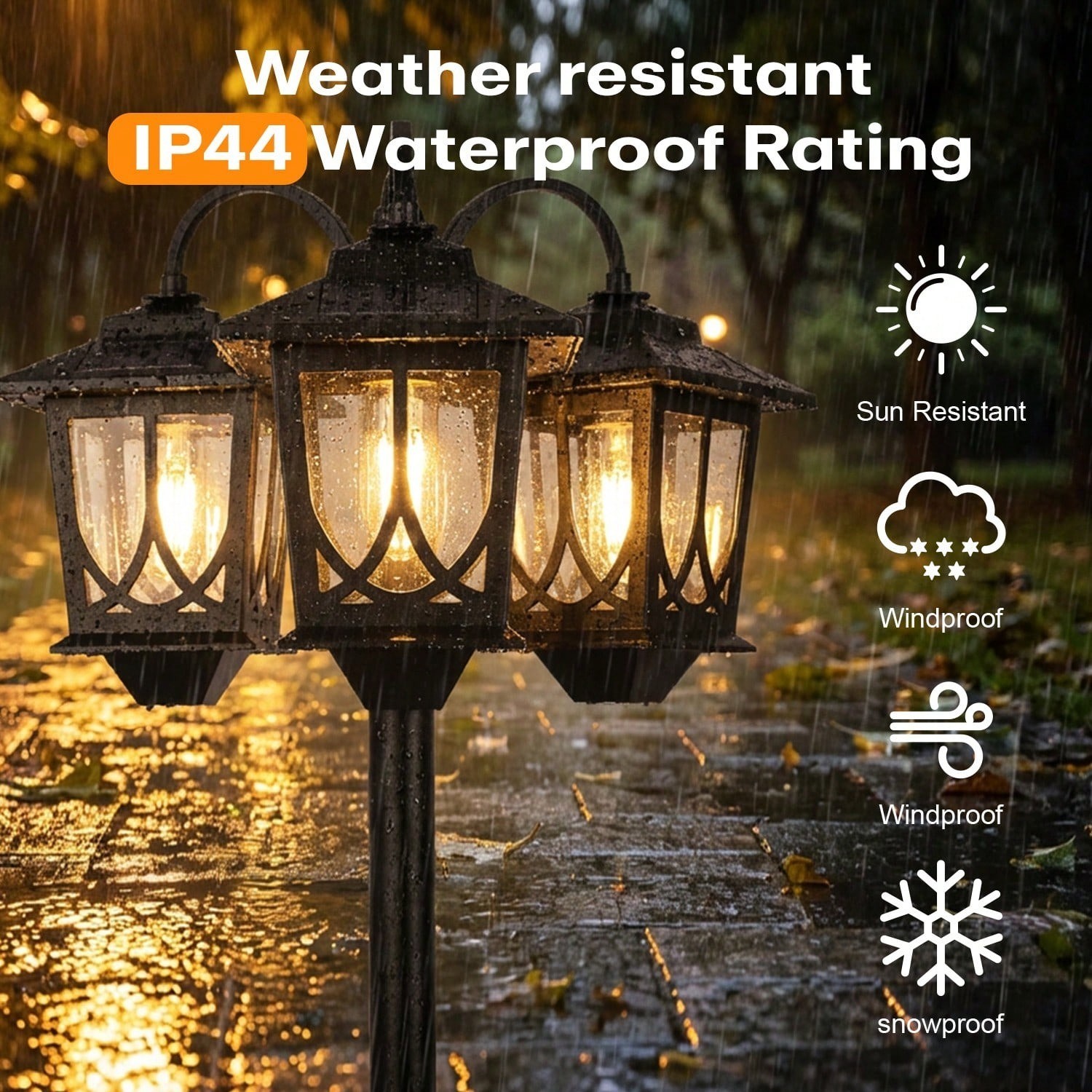 73 Aluminum Solar Lamp Post Light 3 Head IP44 Waterproof Outdoor For Patio Backy