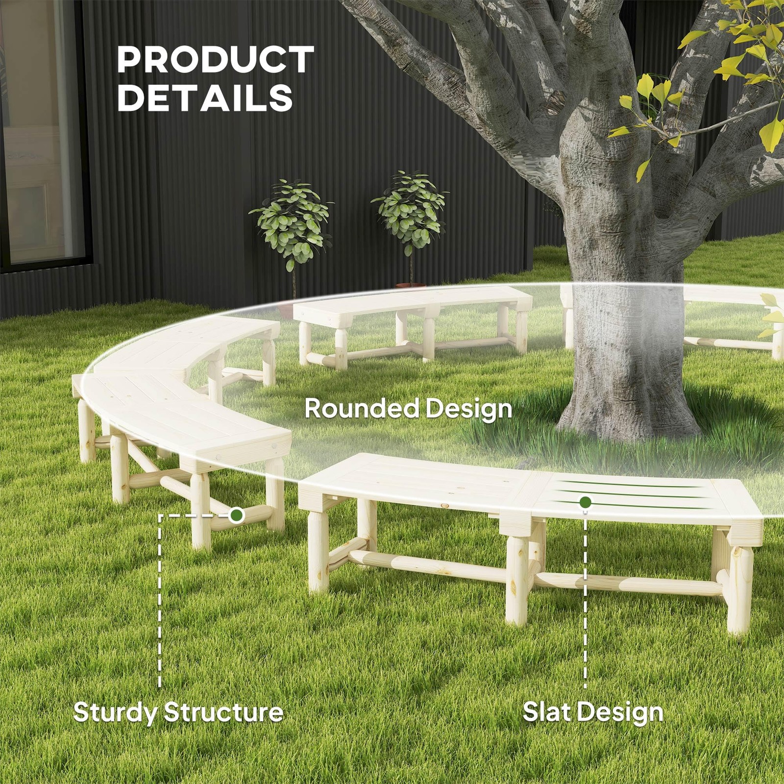 Outsunny Wooden Semicircular Round Wrap Around Garden Bench – Natural