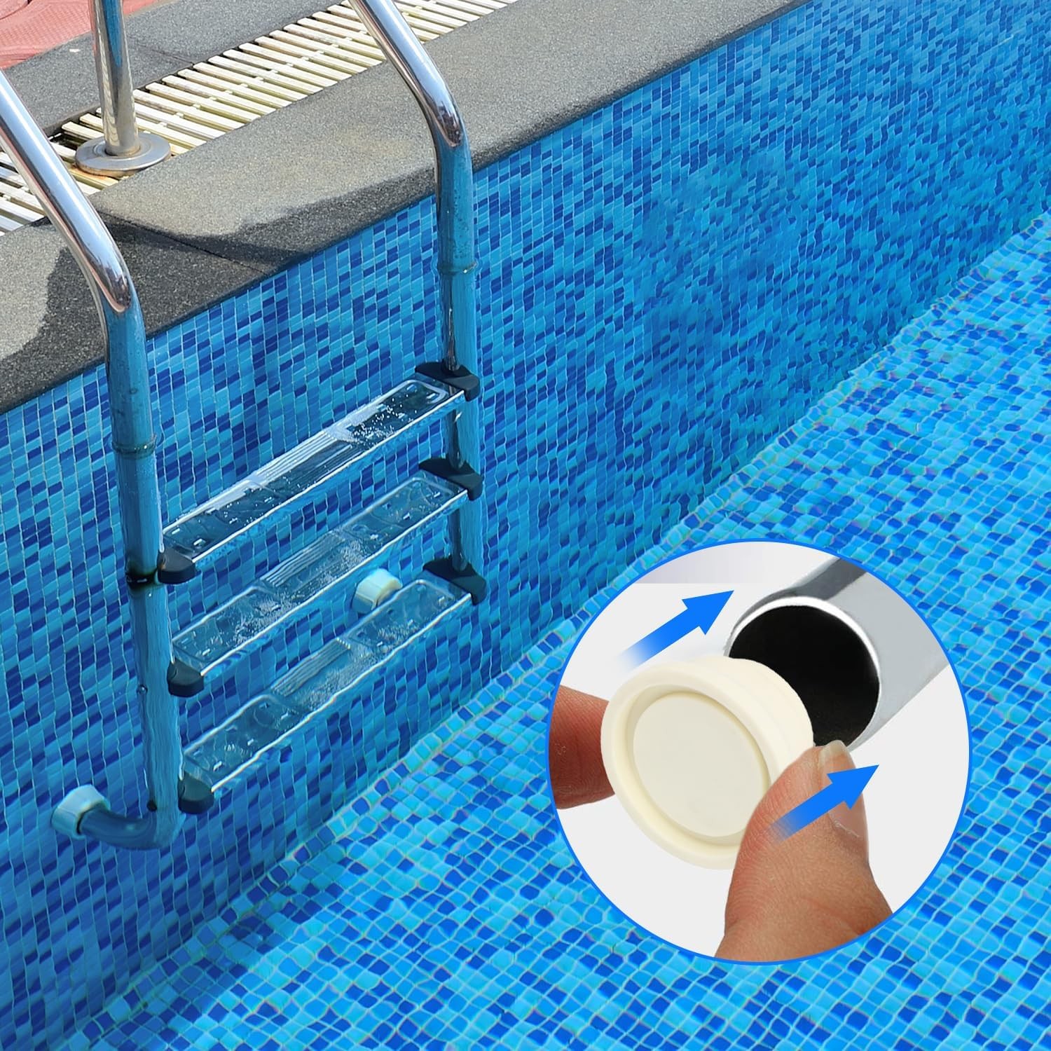 Pool Ladder Rubber Bumpers, 2 Pack Rubber Steps Inside Plug Caps, 1.5 Inch Inner