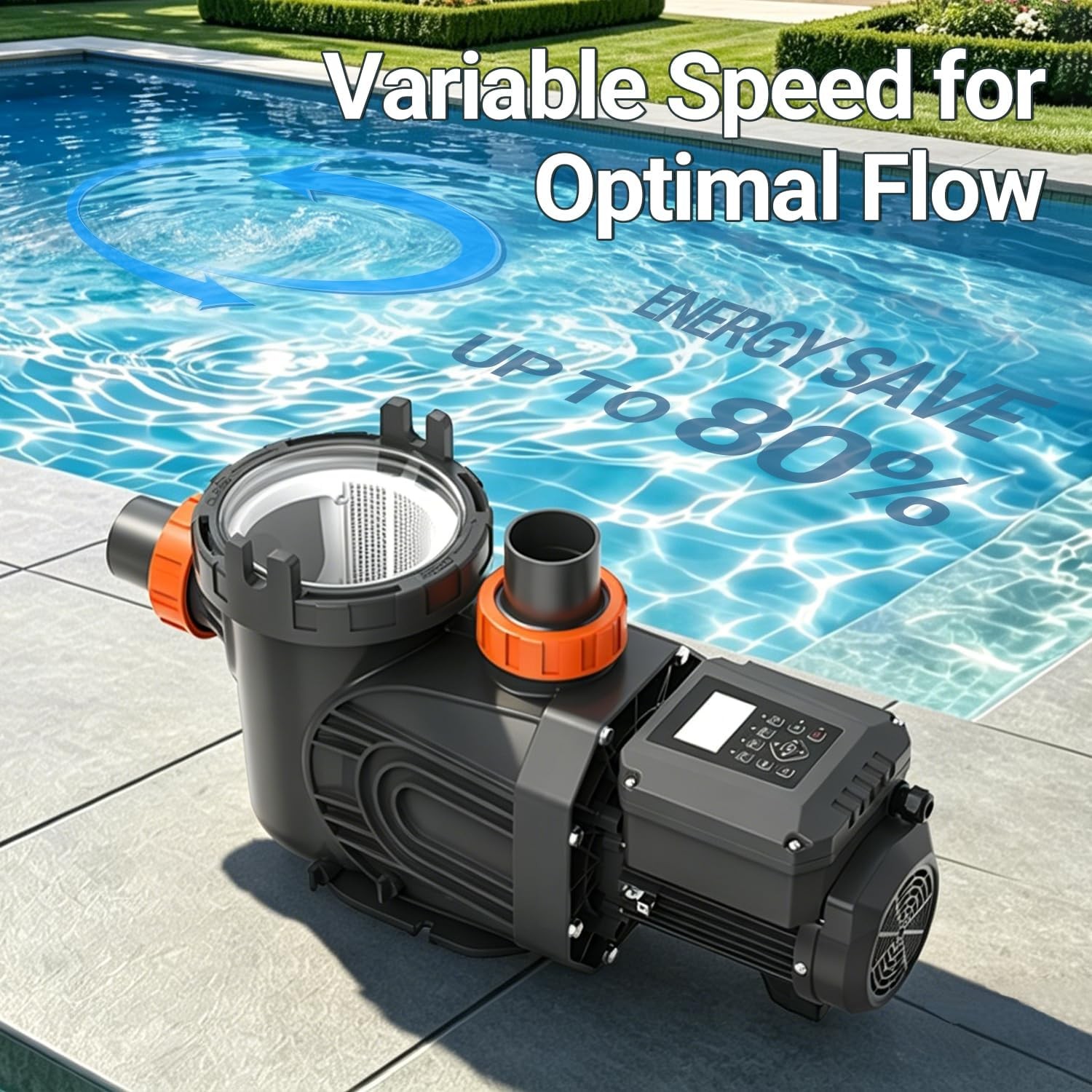 Variable Speed Pool Pump 1.8HP In/Above Ground w/ Motor Strainer Filter Basket
