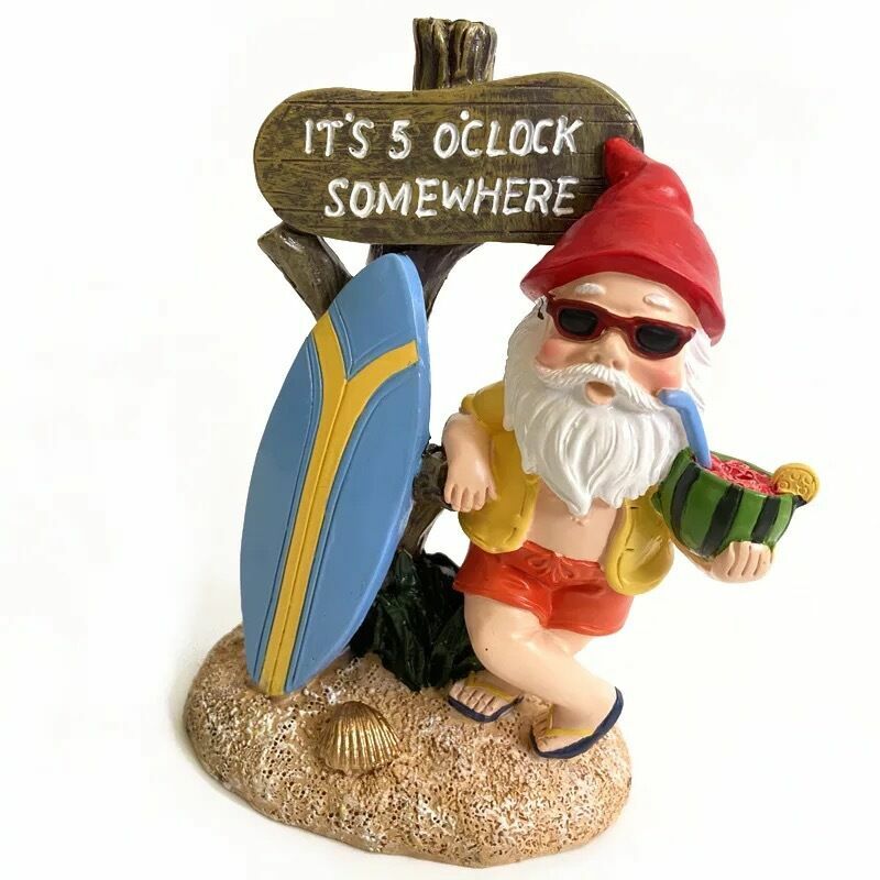 Funny Garden Gnome Statue Resin Surfriding Home Lawn Ornament Figure Sculpture