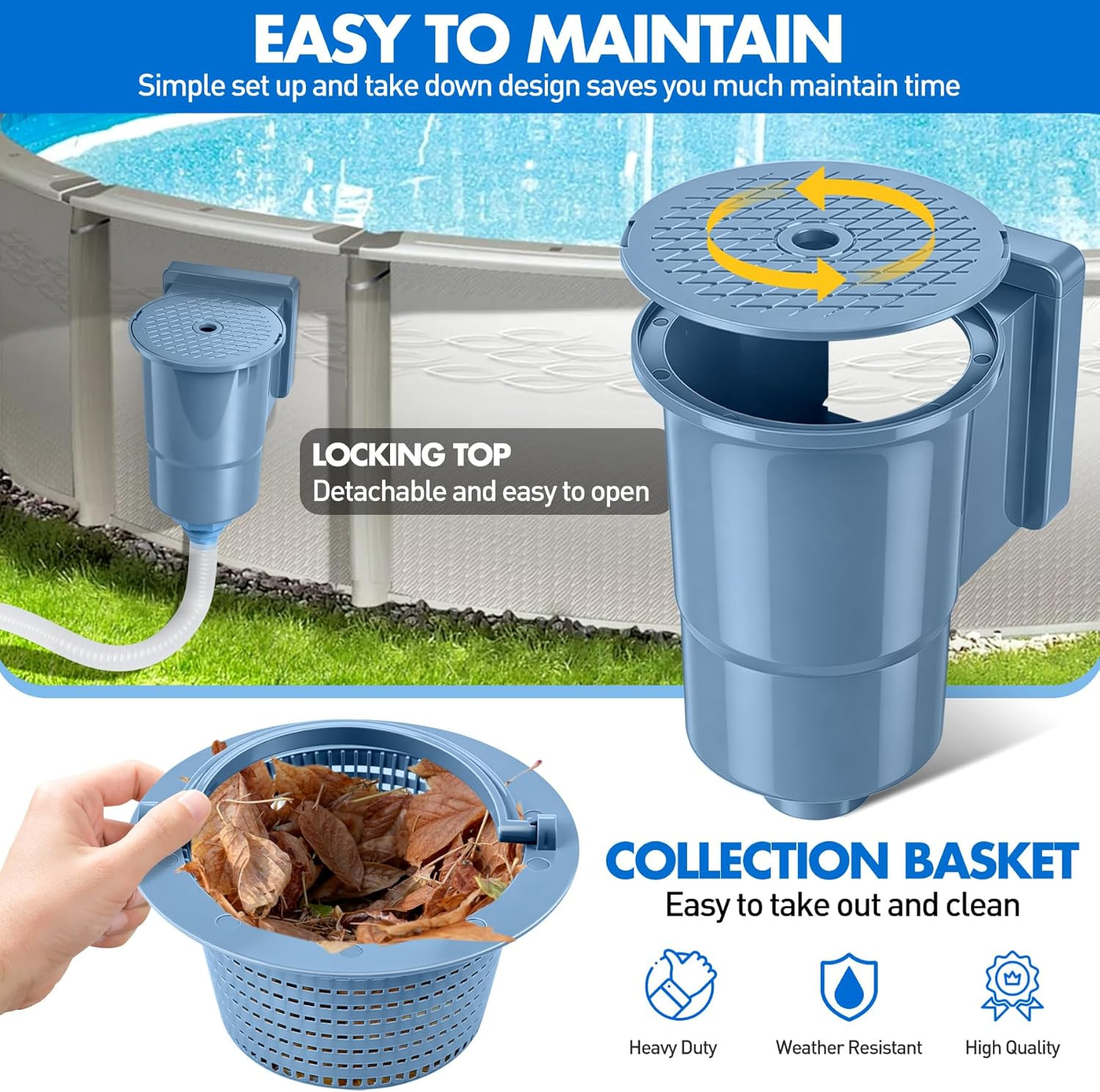 Deeprclean through Wall Skimmer for above Ground Pool, Heavy Duty Wall Mount Poo