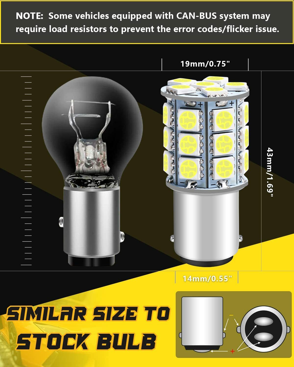 2Pack 12V White 67 89 97 631 5007 5008 R5W R10W 1156 LED Bulb Mini BA15S for Car