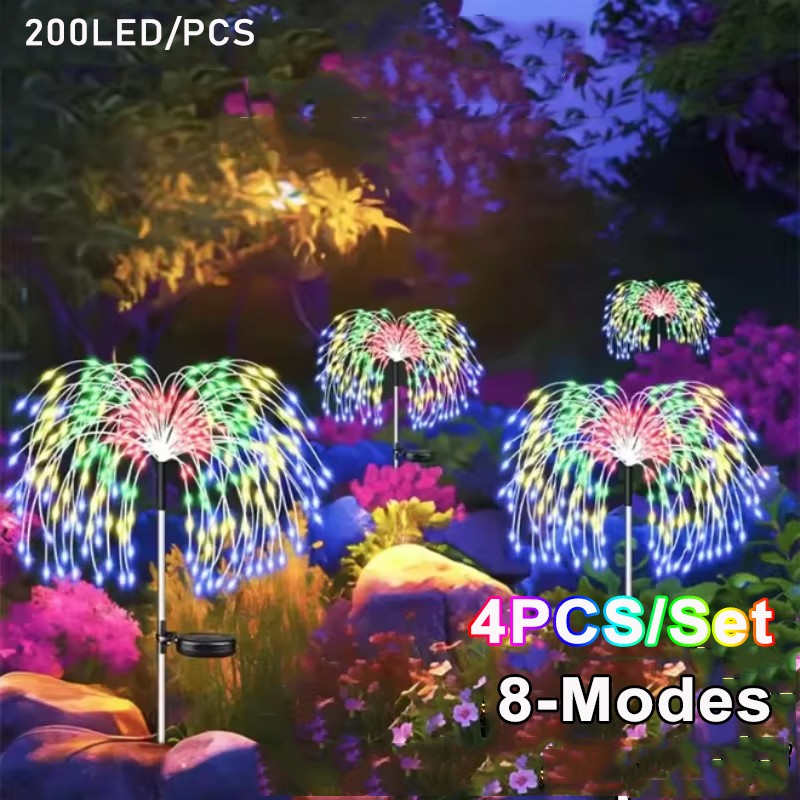 4x 200 LED Solar Firework Garden Lights Outdoor Path Lawn Decor Lamp Waterproof